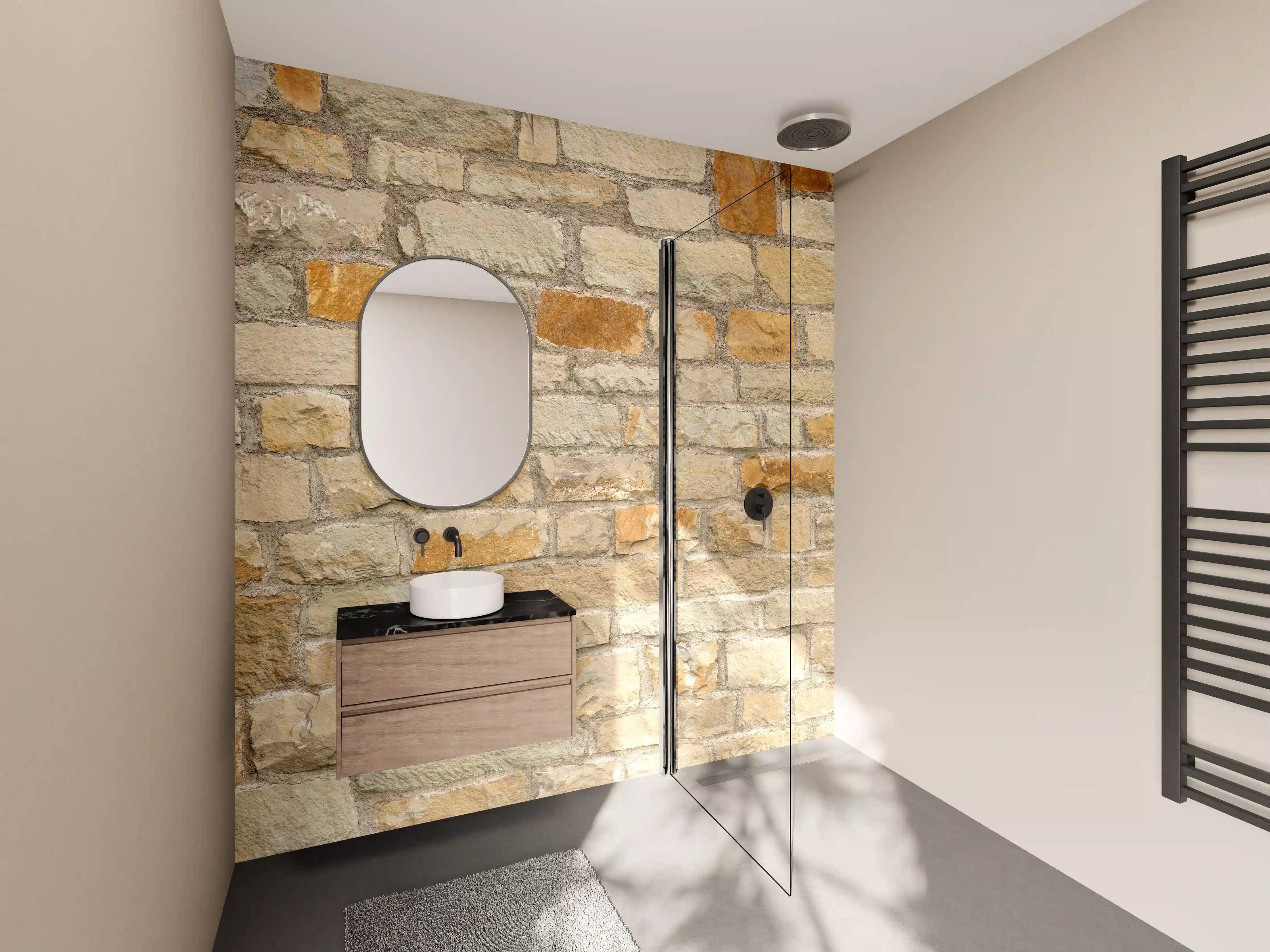 Wandverkleidung Bad - Rustikale Steinwand-Optik