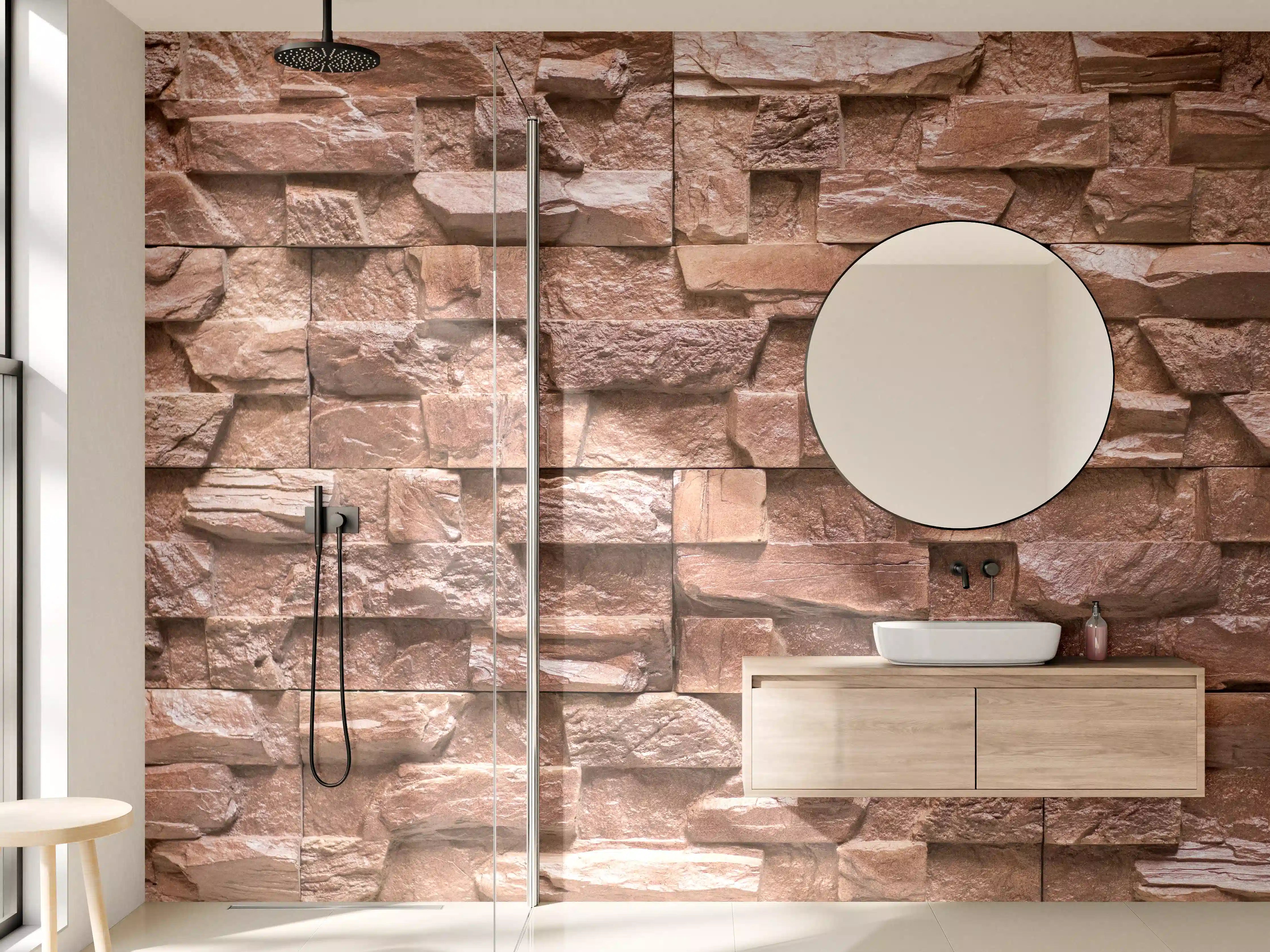 Wandverkleidung Bad - Rustikale Steinwand in Erdfarben