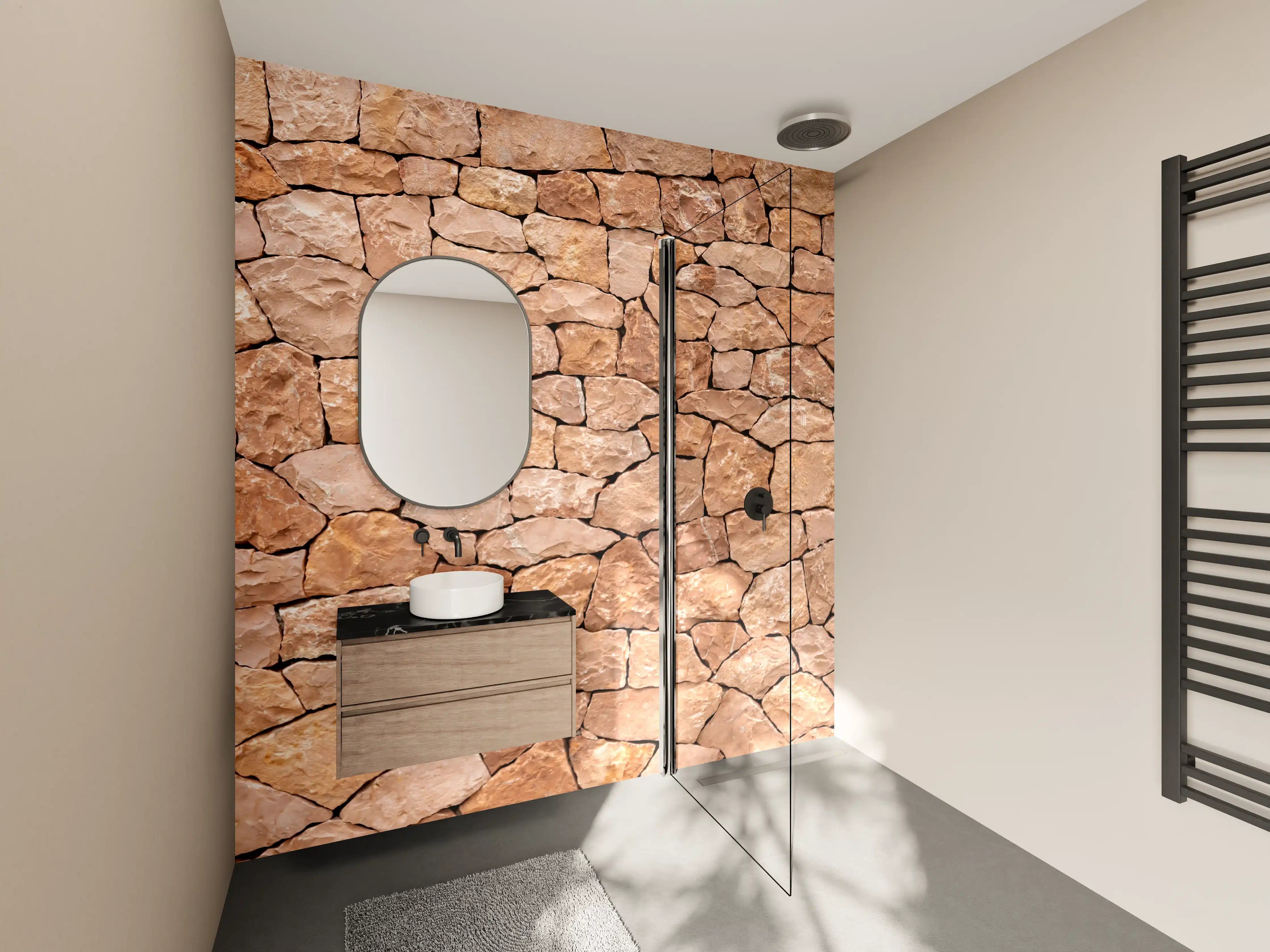 Wandverkleidung Bad - Rustikale Steinwand mit warmen Erdtönen