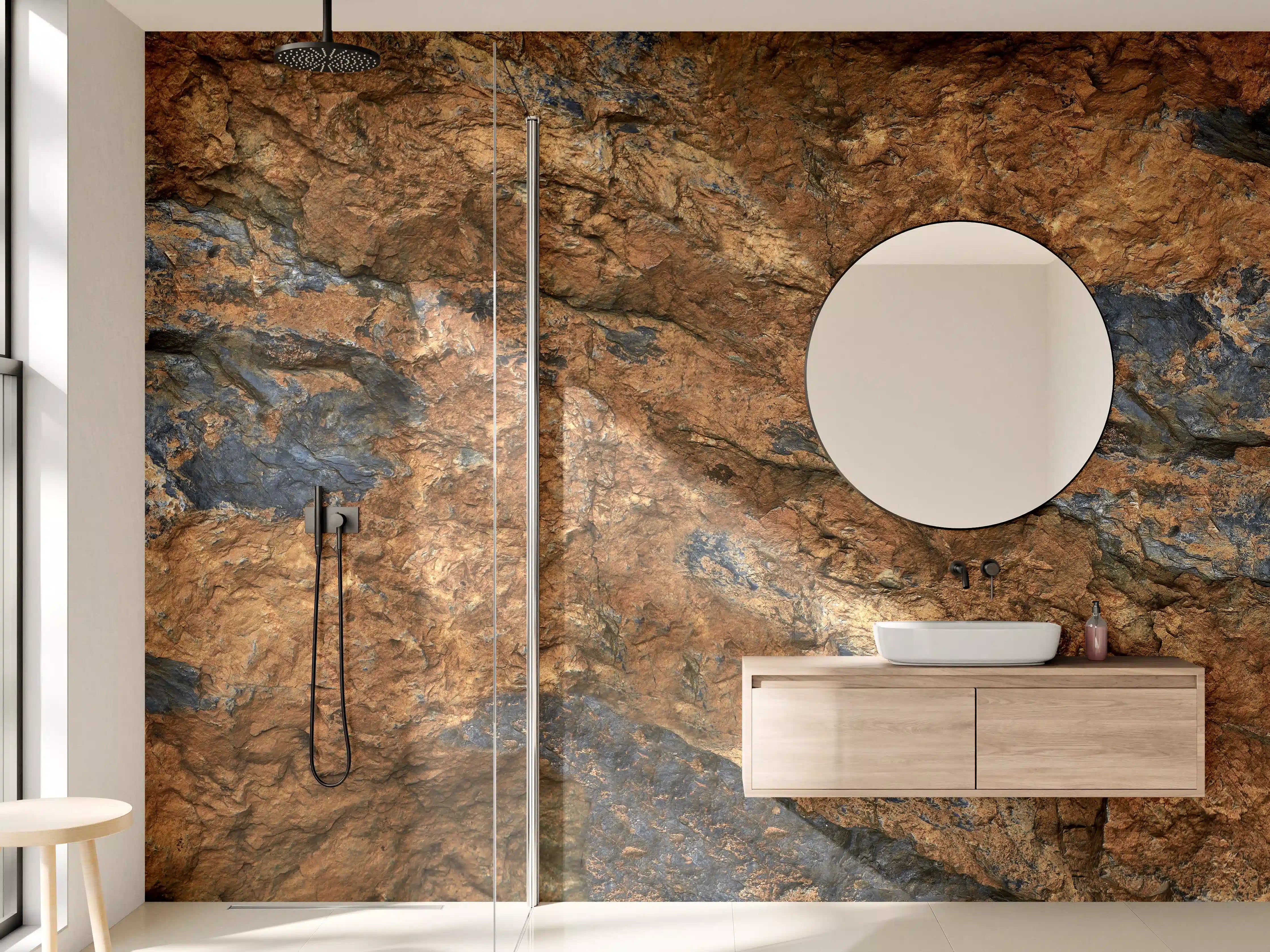 Wandverkleidung Bad - Rustikale Steinwandoptik mit erdigen Tönen