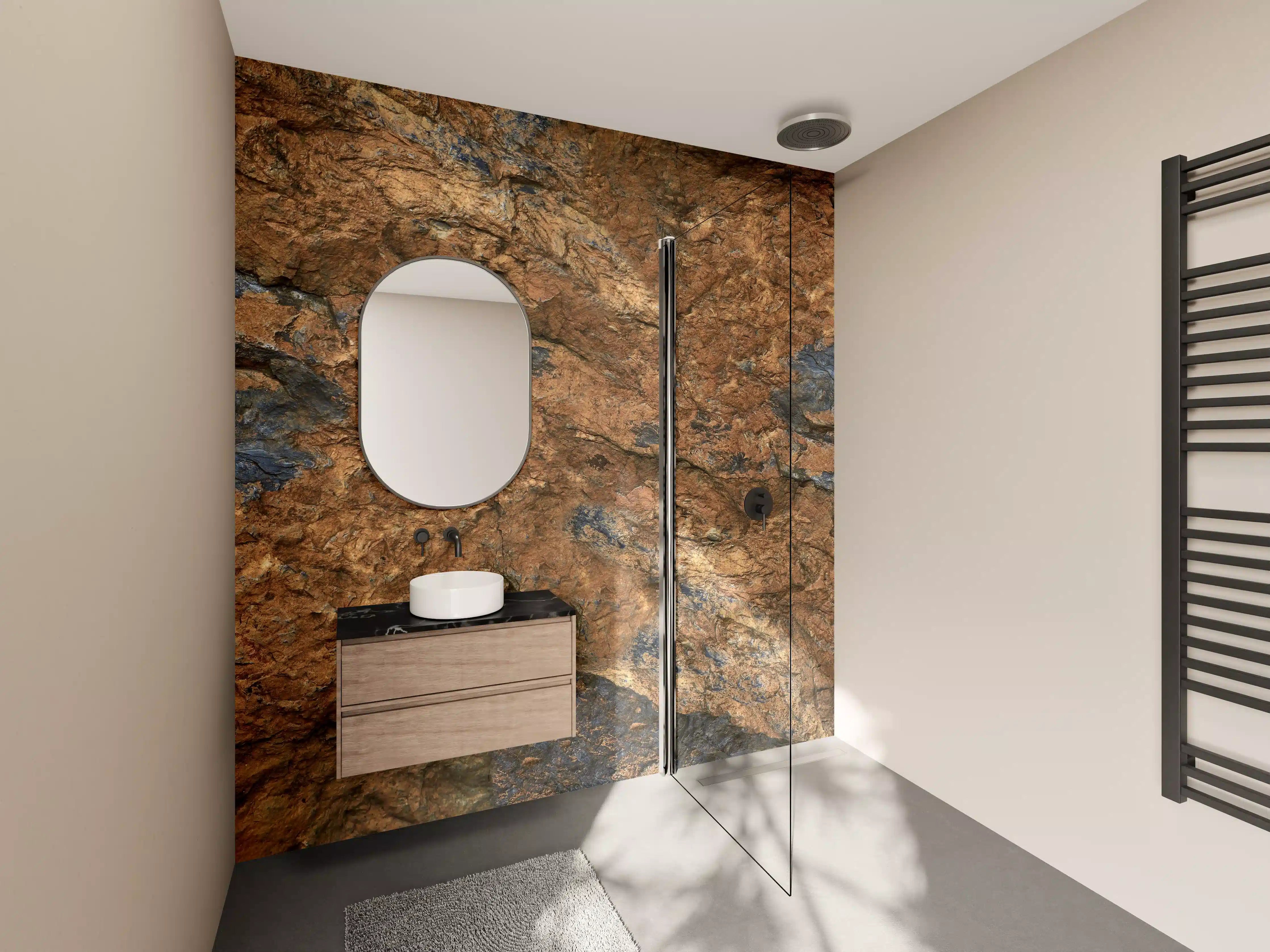 Wandverkleidung Bad - Rustikale Steinwandoptik mit erdigen Tönen