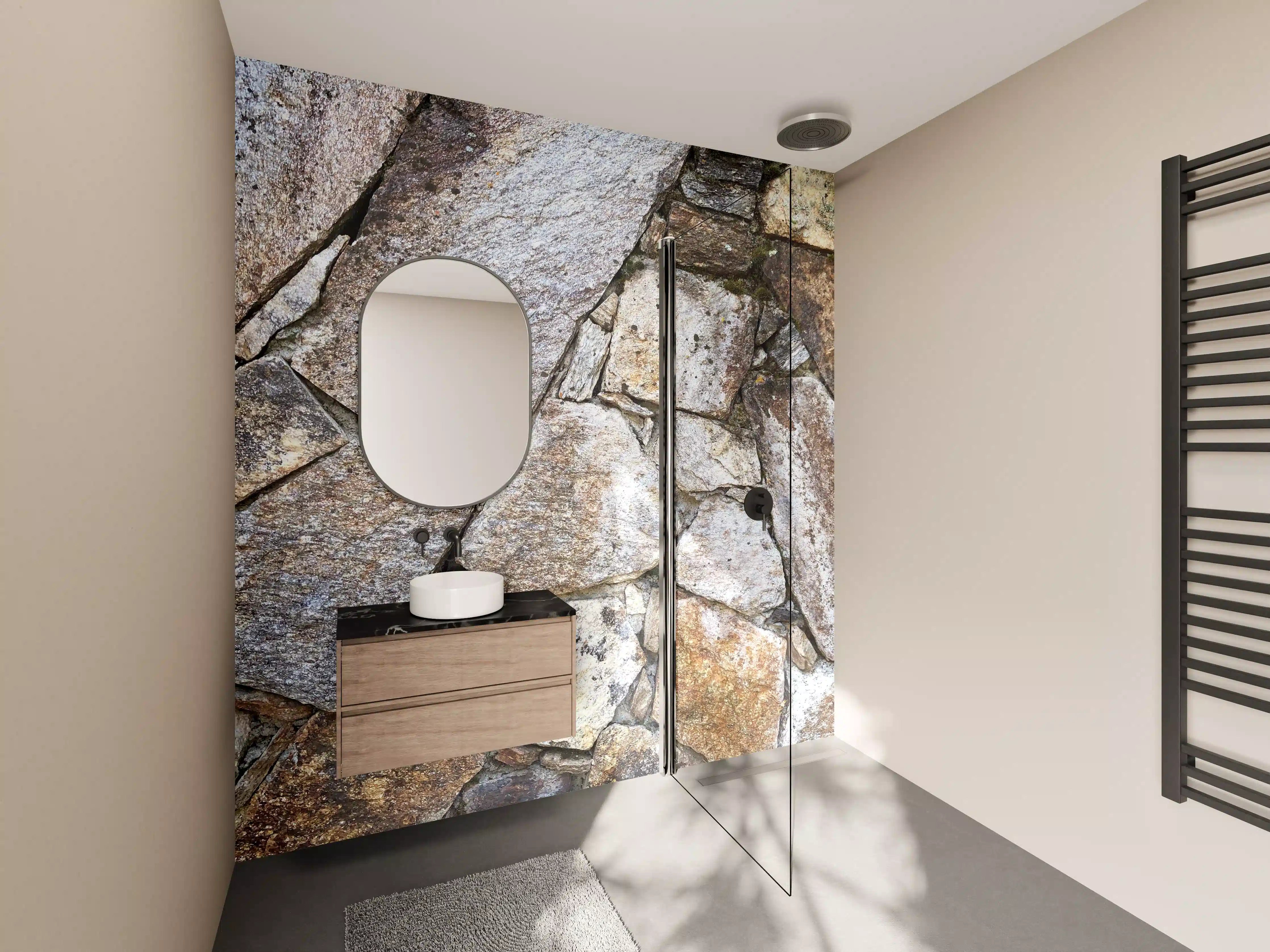 Wandverkleidung Bad - Rustikaler Natursteinmauer zwischen Felsen