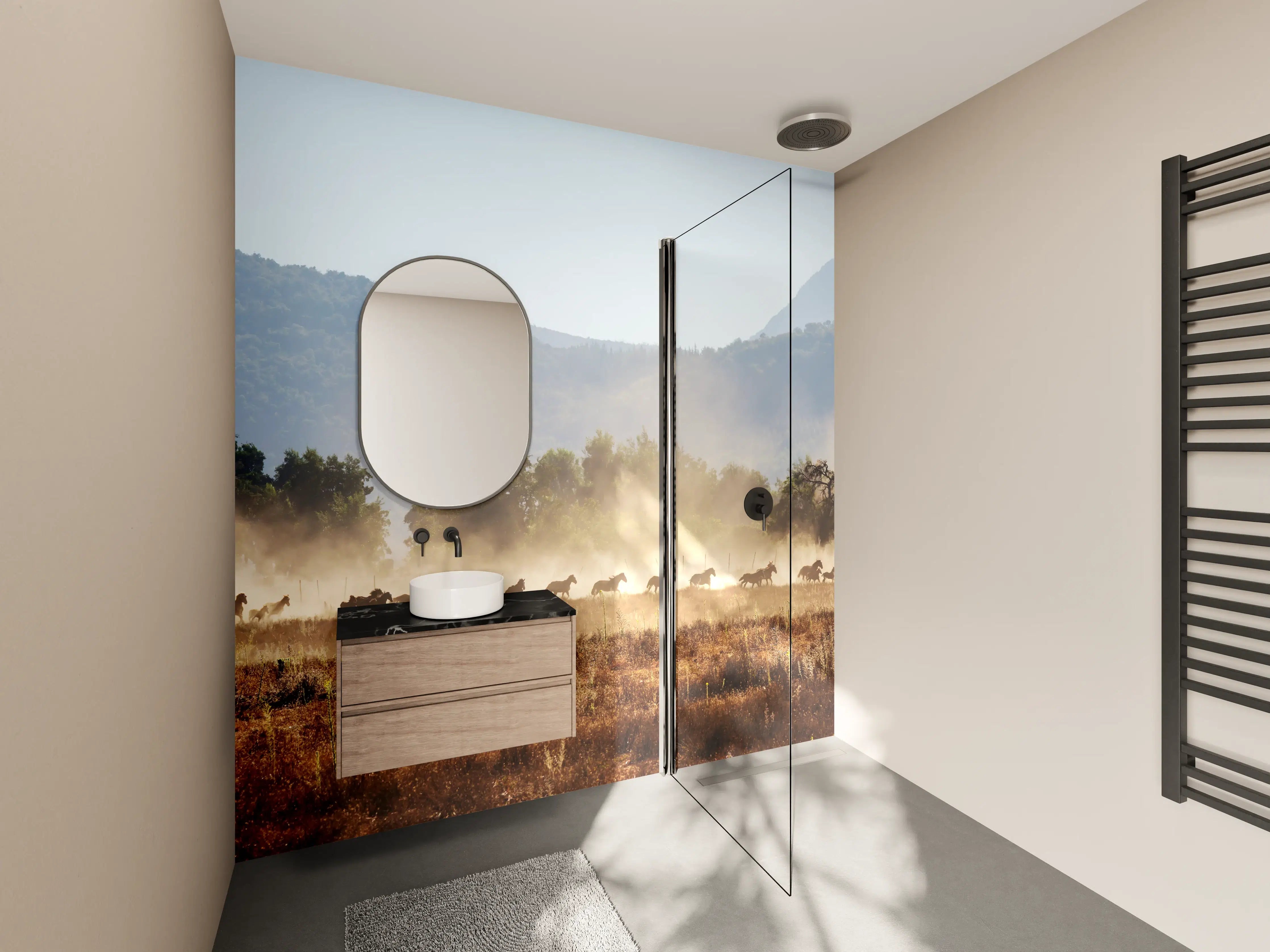 Wandverkleidung Bad - Safari-Landschaft mit Herde