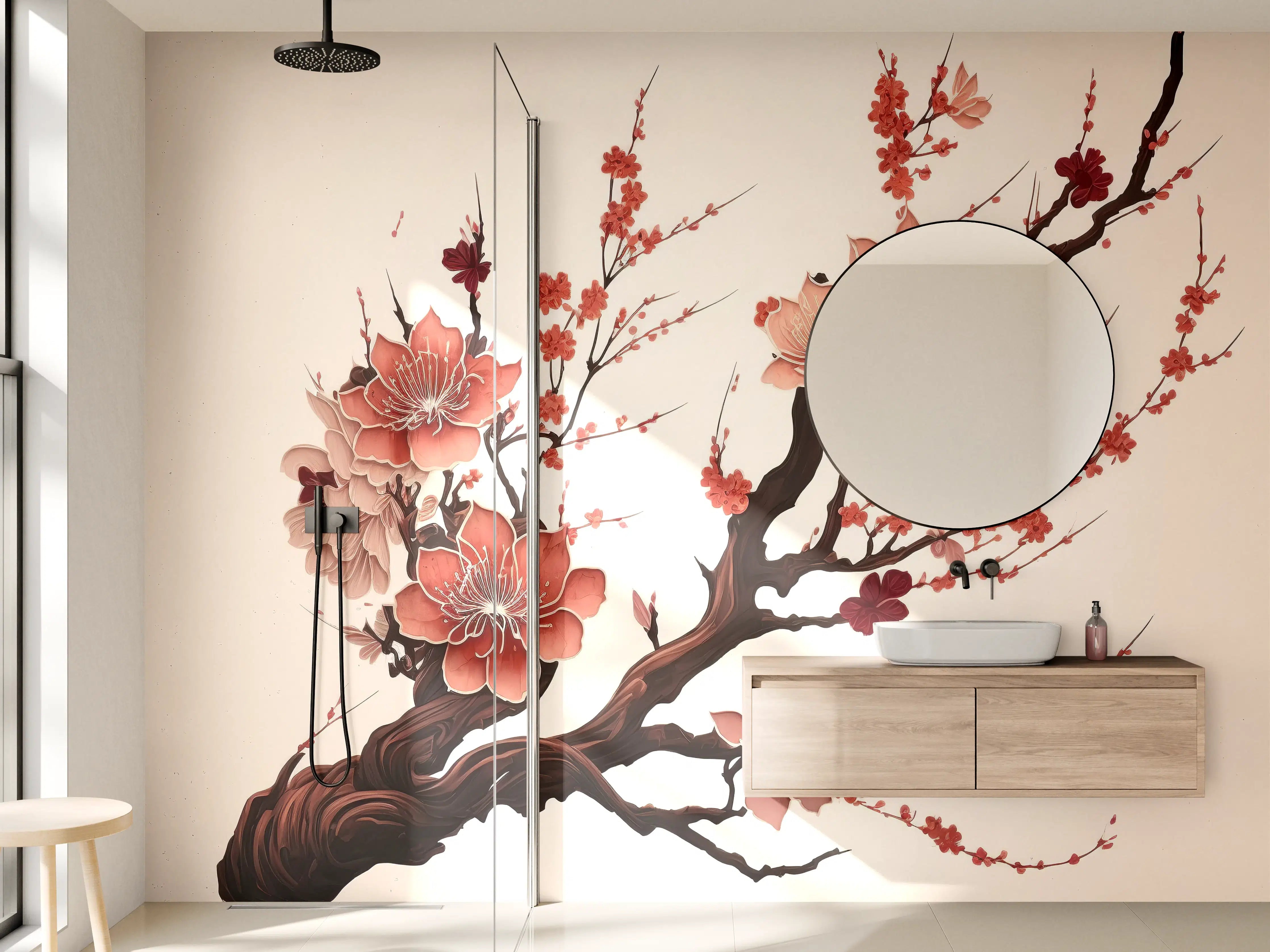 Wandverkleidung Bad - Sakura Kirschblüte Aquarell