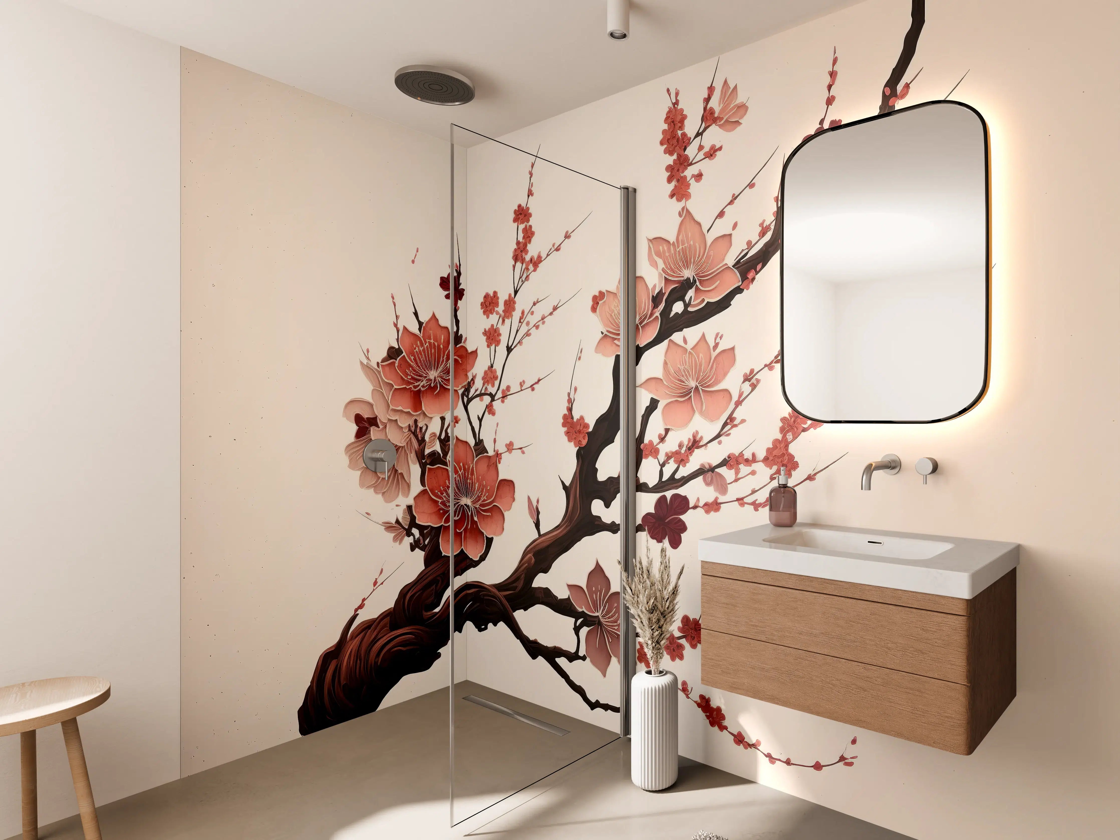 Wandverkleidung Bad - Sakura Kirschblüte Aquarell