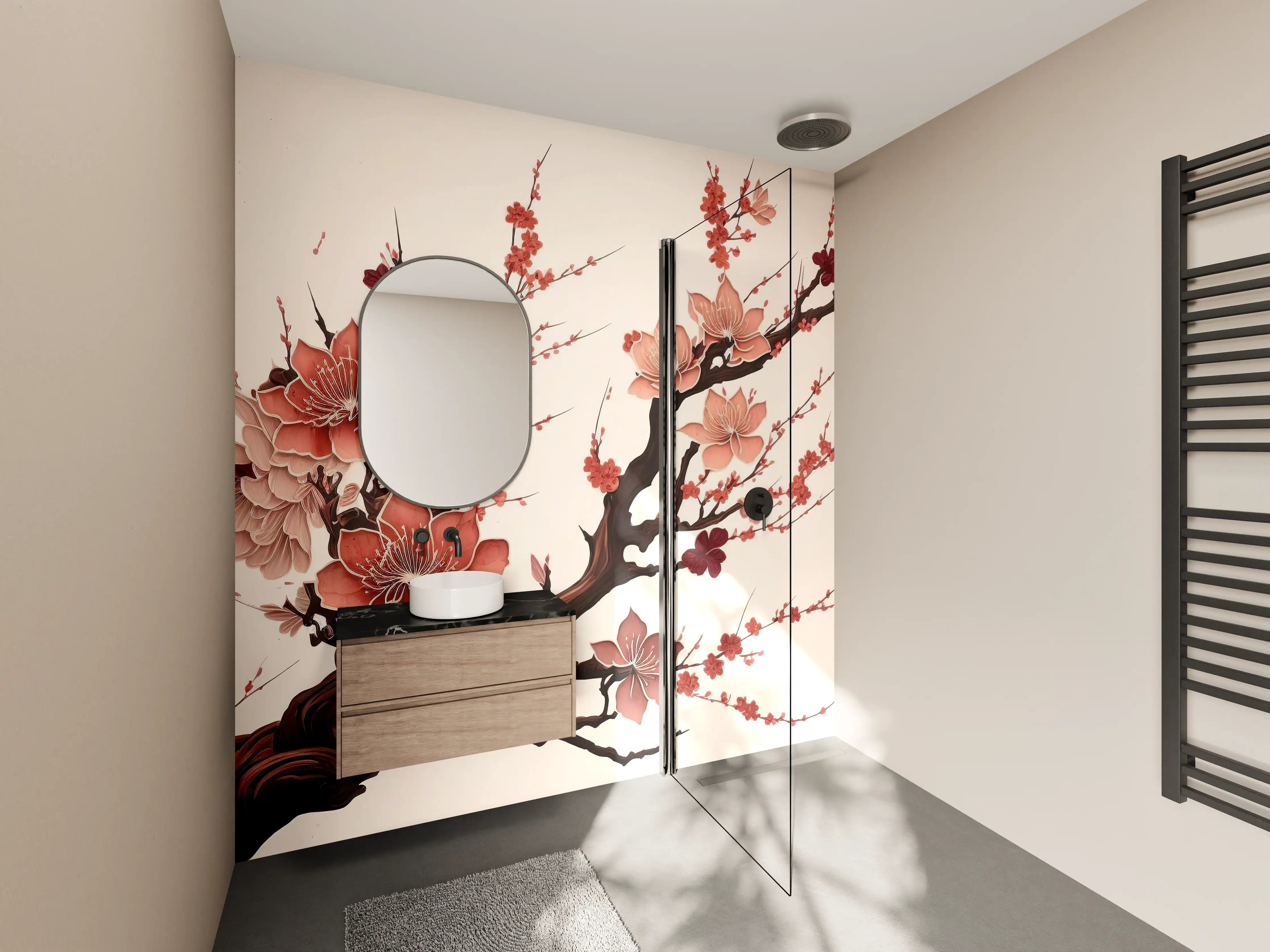 Wandverkleidung Bad - Sakura Kirschblüte Aquarell