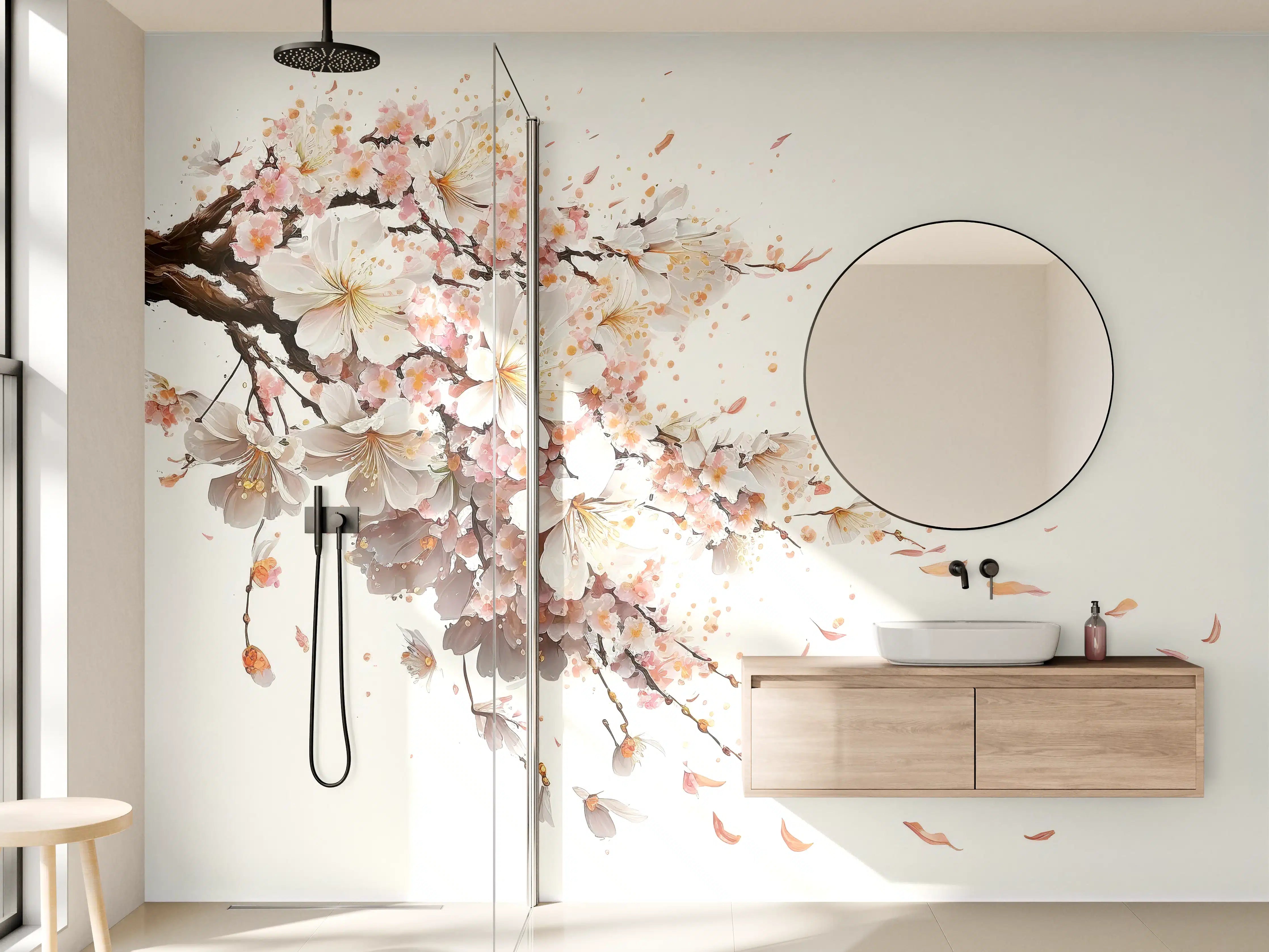 Wandverkleidung Bad - Sakura-Kirschblüten-Zweig