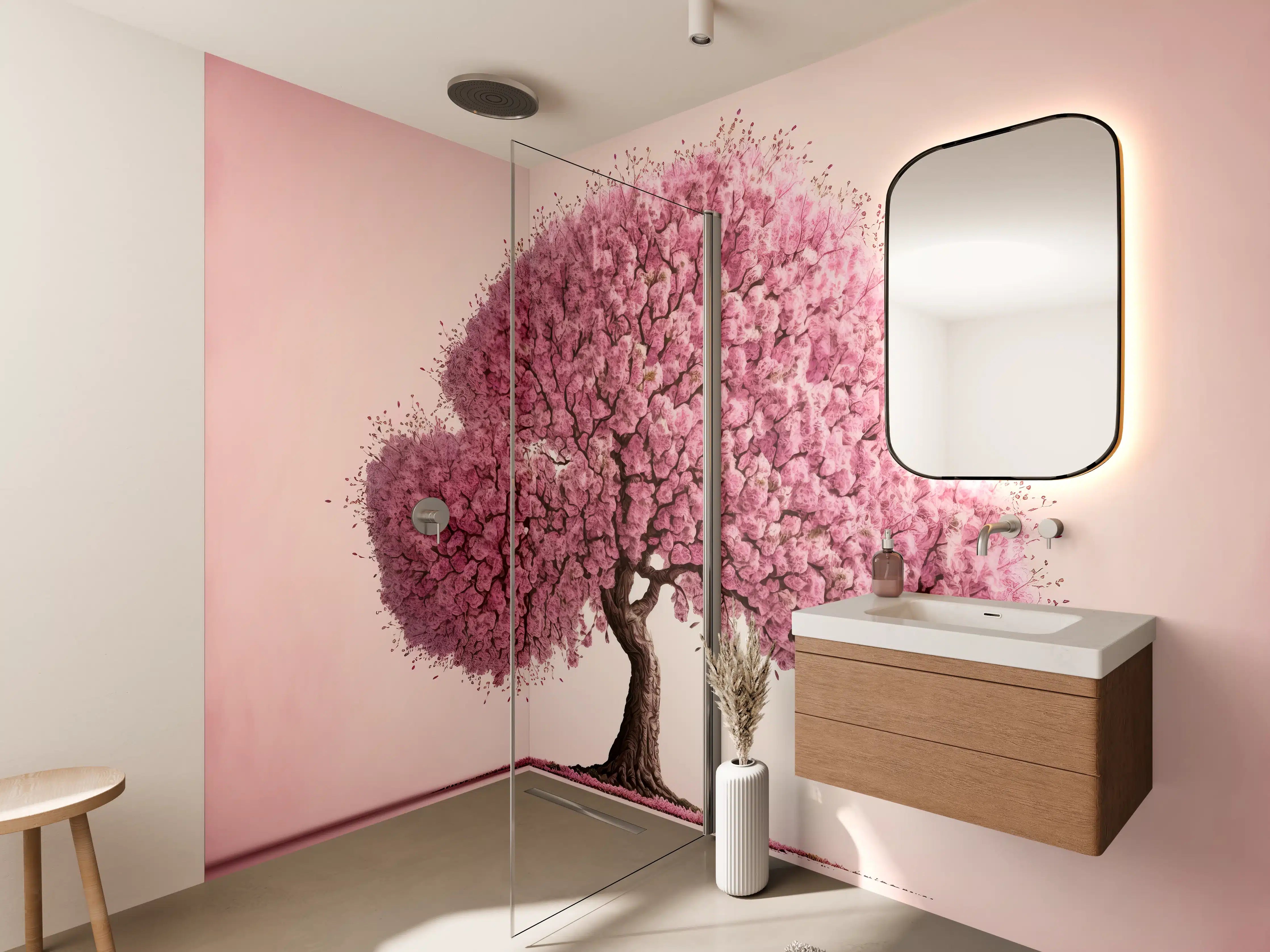 Wandverkleidung Bad - Sakura baum - KI generiert