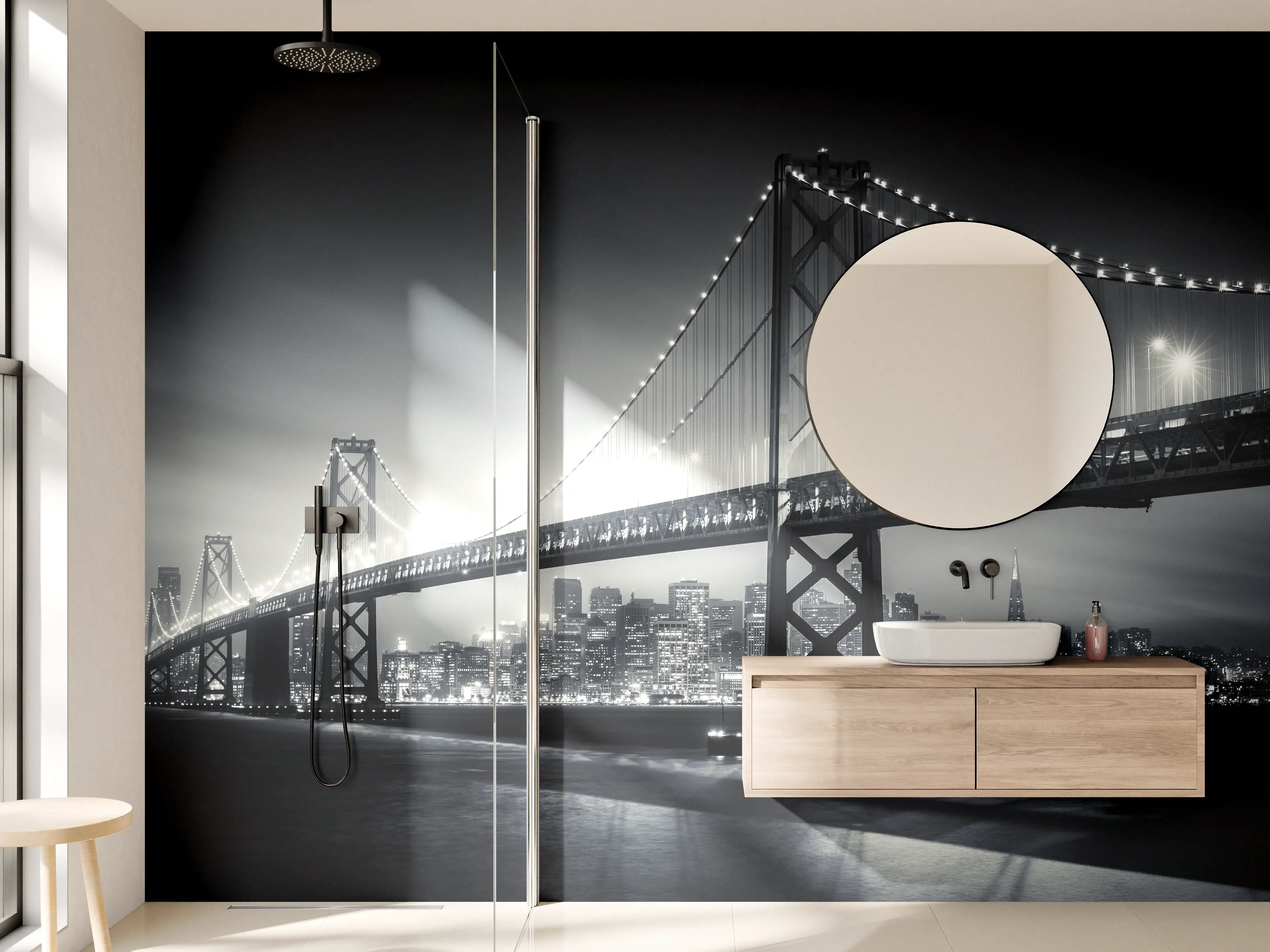 Wandverkleidung Bad - San Francisco Bay Bridge bei Nacht