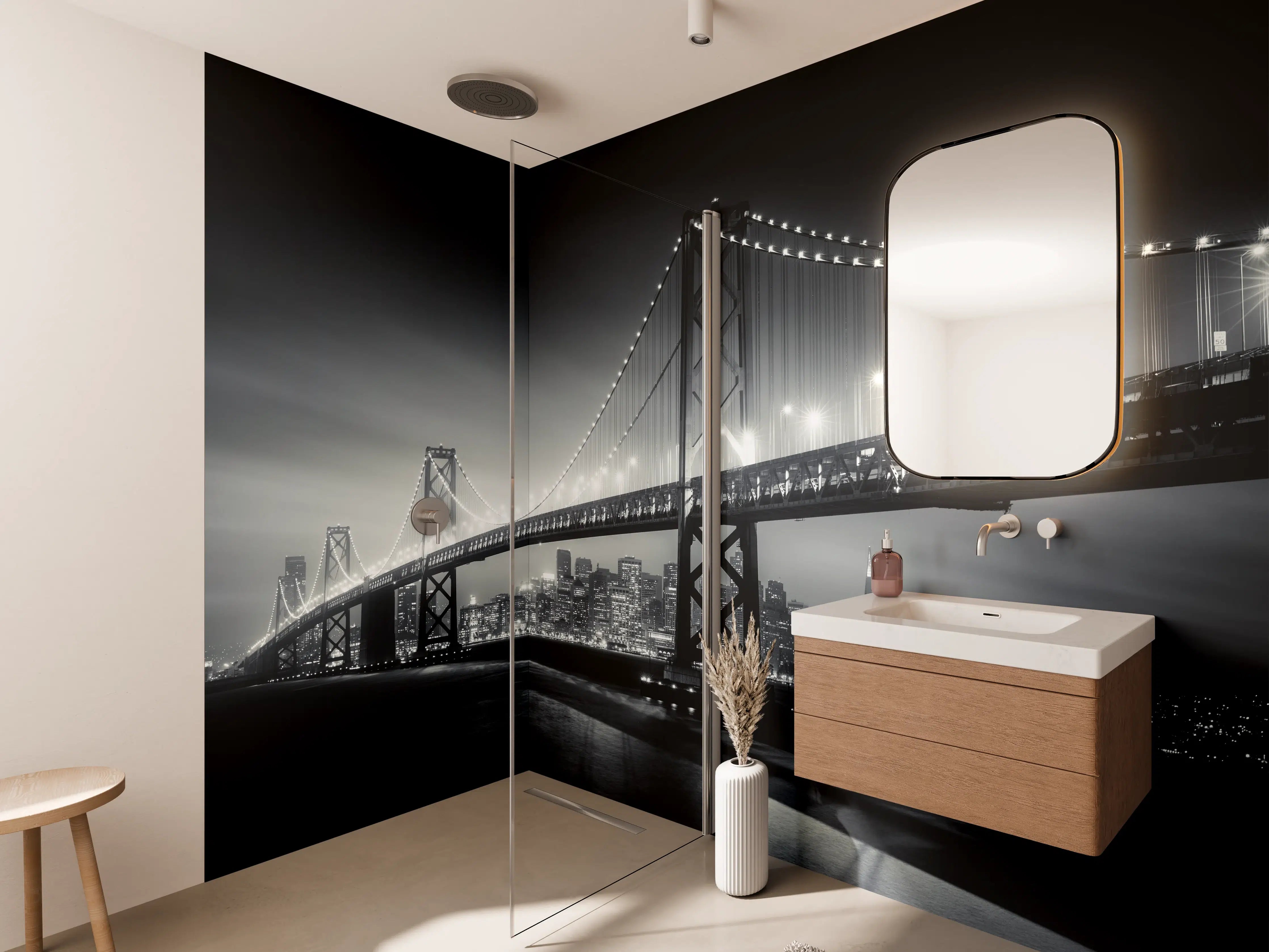 Wandverkleidung Bad - San Francisco Bay Bridge bei Nacht