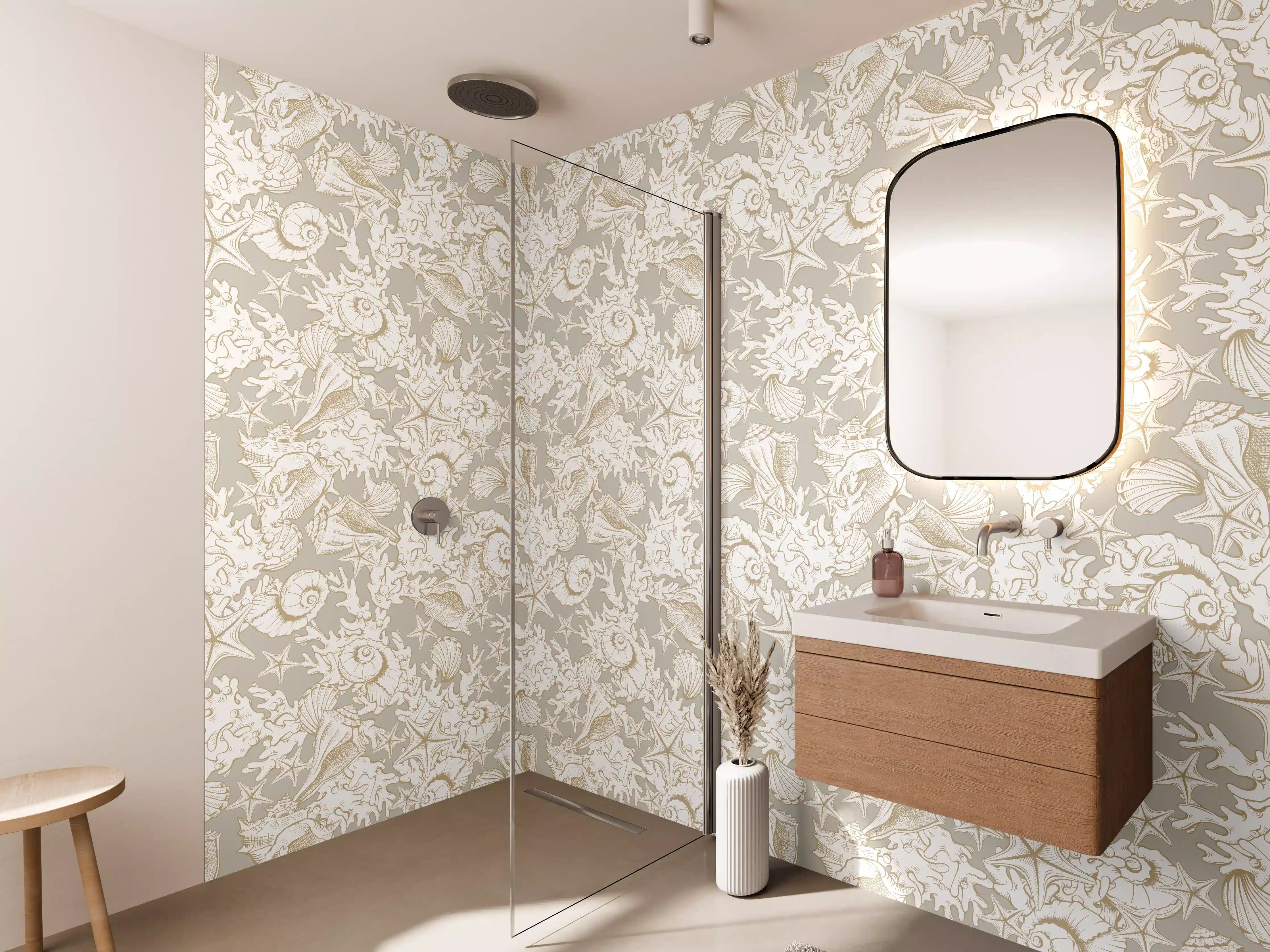Wandverkleidung Bad - Sandiges Muschel-Muster Beige