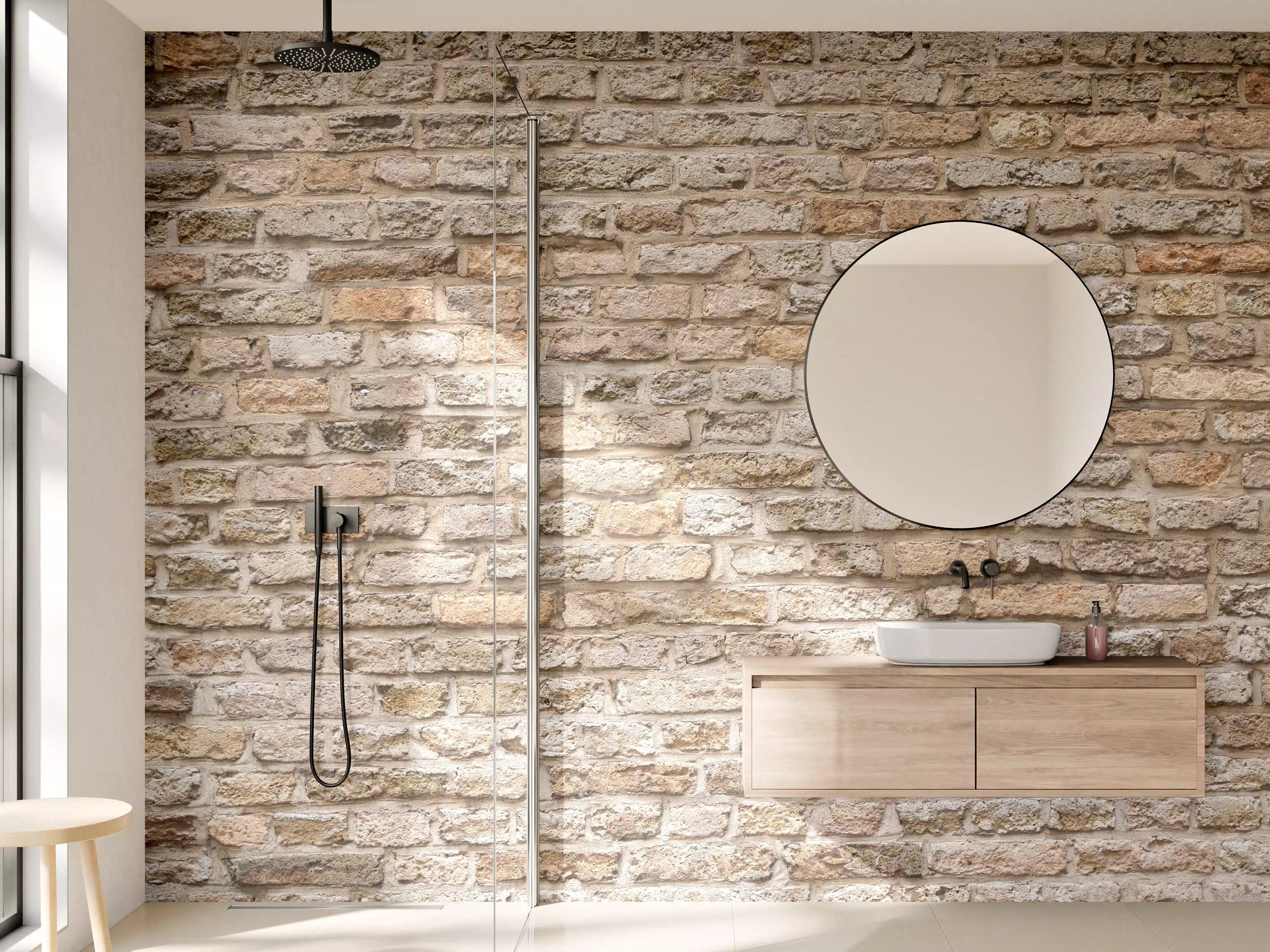 Wandverkleidung Bad - Sandstein-Mauer mit warmen Erdtönen