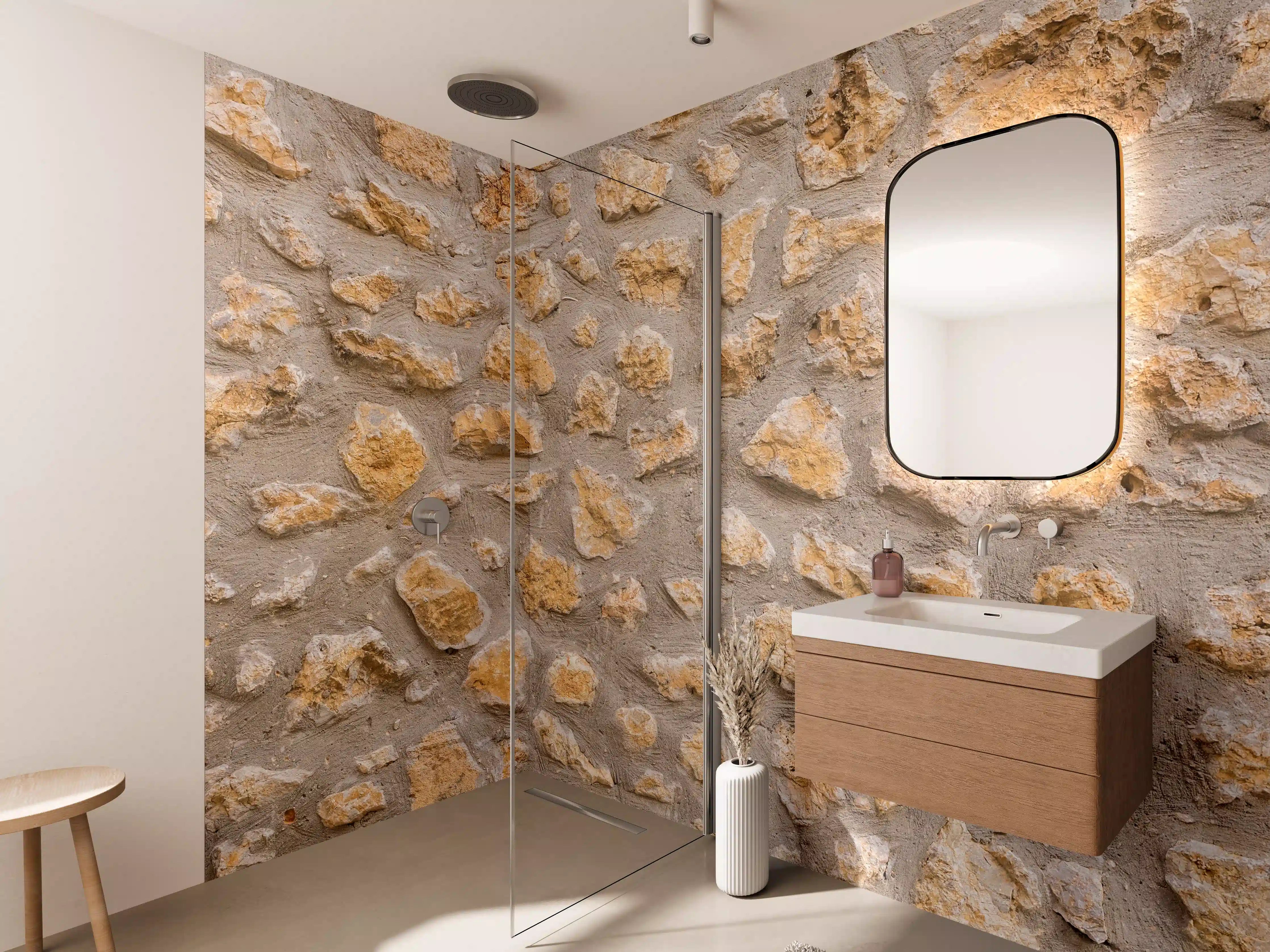 Wandverkleidung Bad - Sandstein-Wand mit natürlicher Struktur