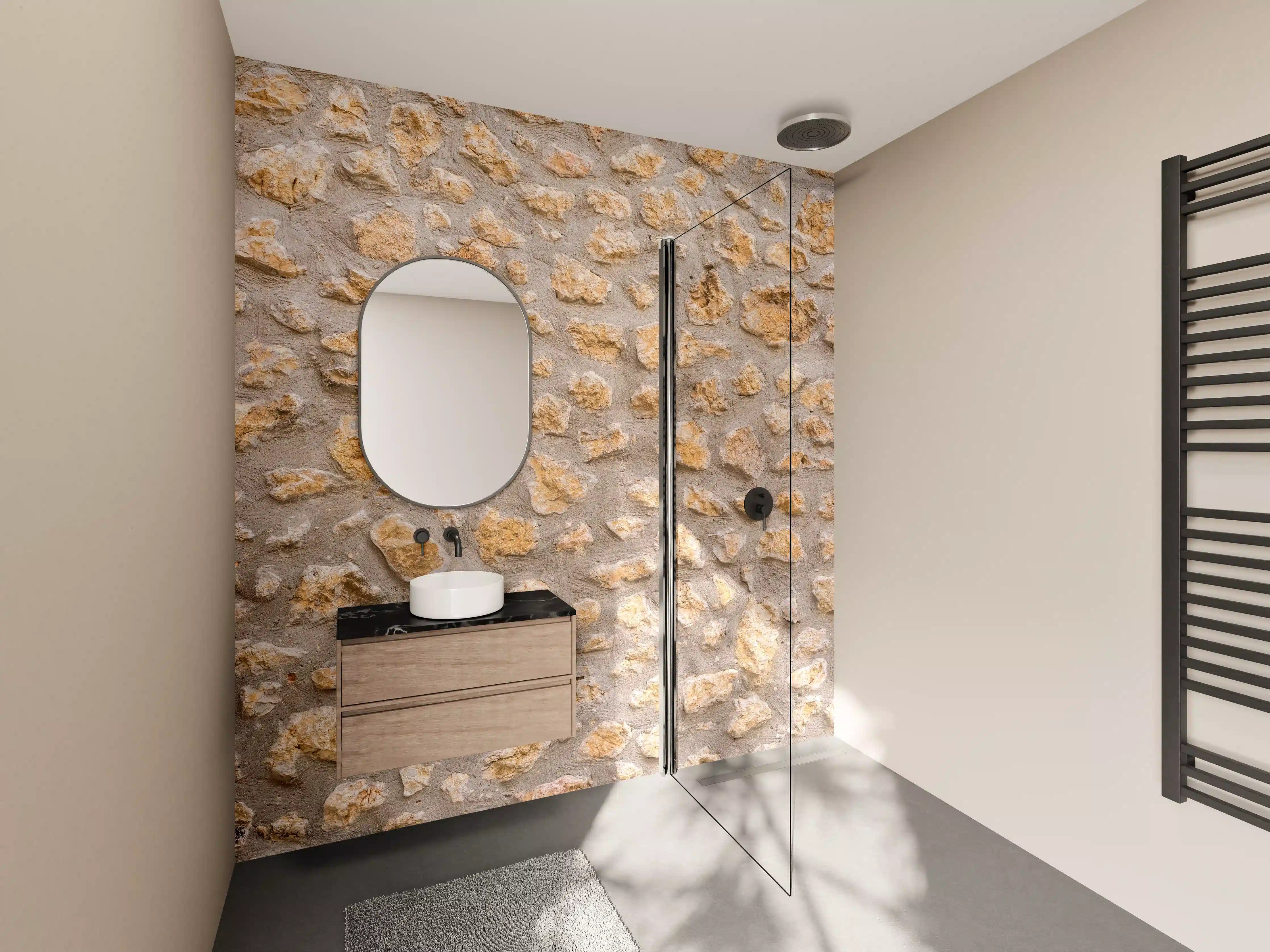 Wandverkleidung Bad - Sandstein-Wand mit natürlicher Struktur