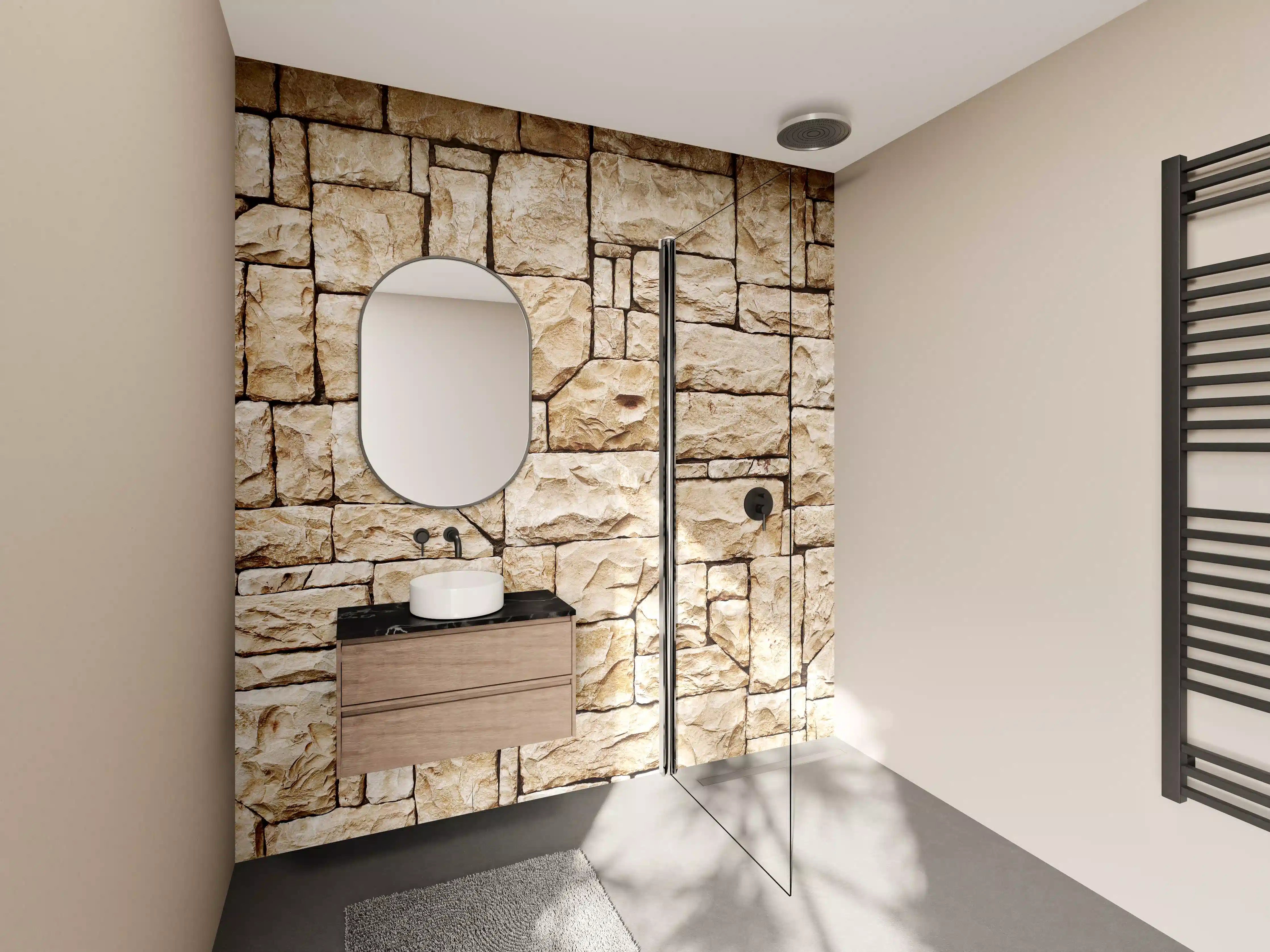 Wandverkleidung Bad - Sandsteinmauer in warmen Erdtönen