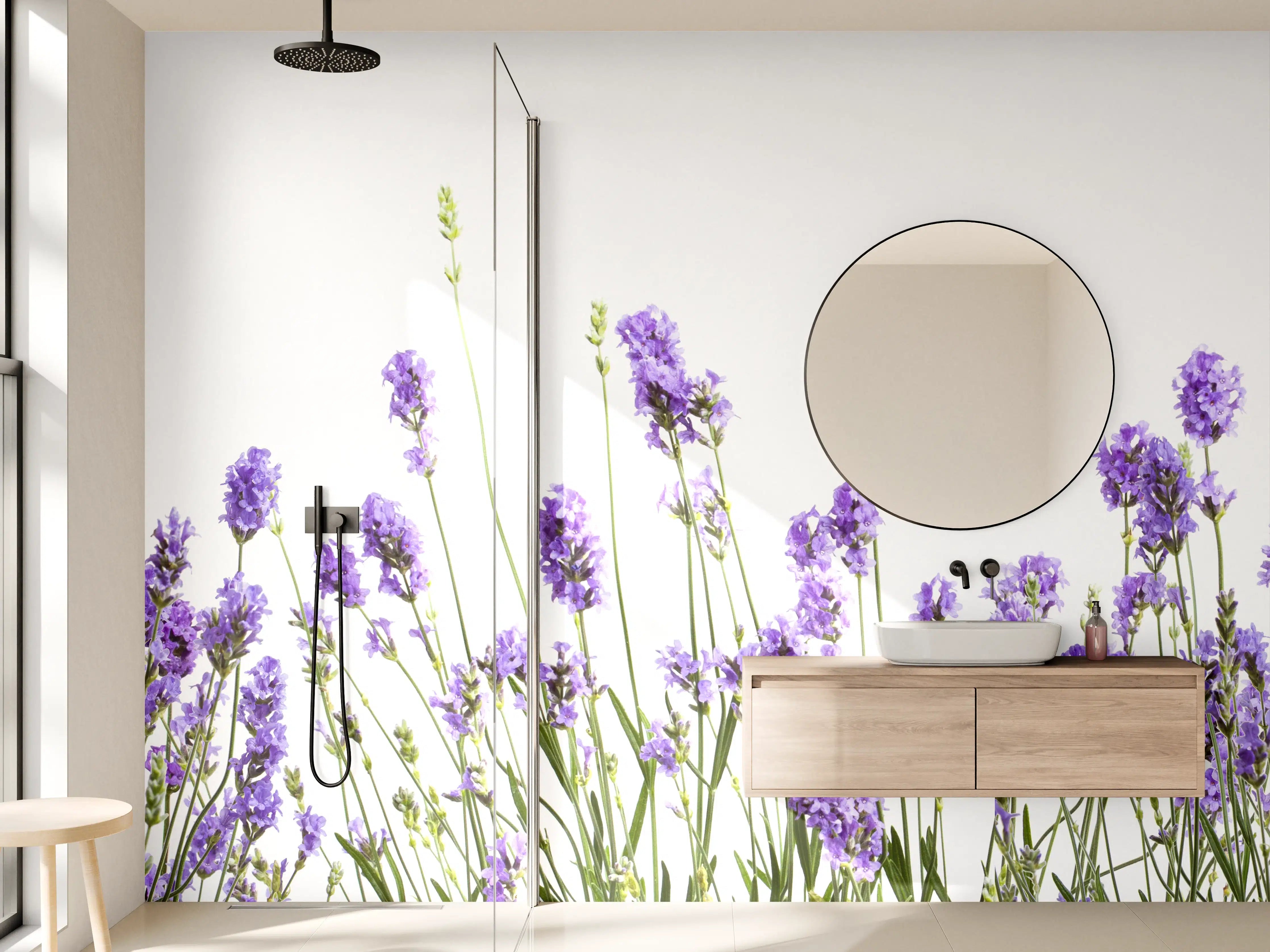 Wandverkleidung Bad - Sanfte Graunuancen in Lavendelblüten