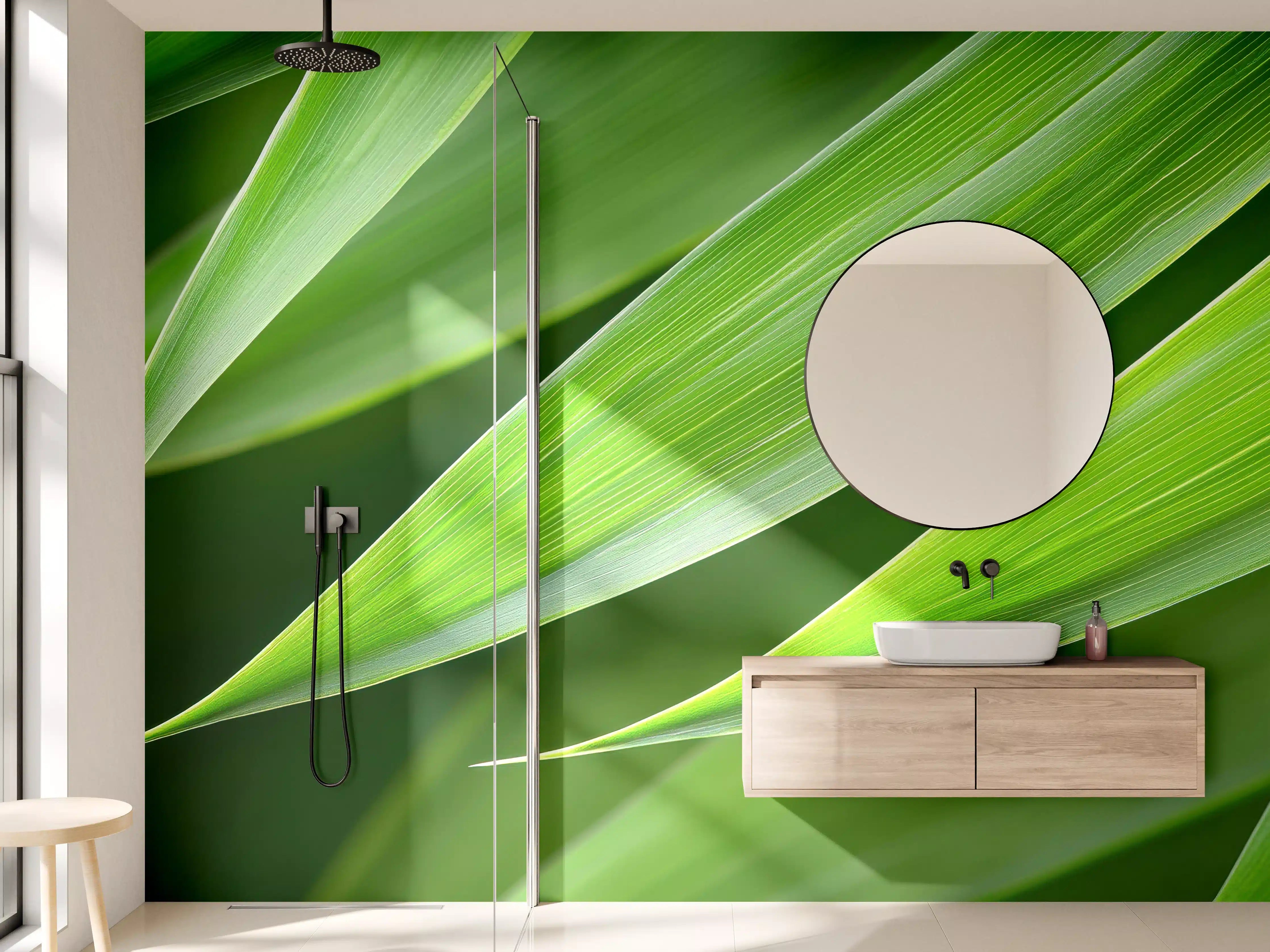 Wandverkleidung Bad - Sanfte Grautöne im Grünen Blättermeer