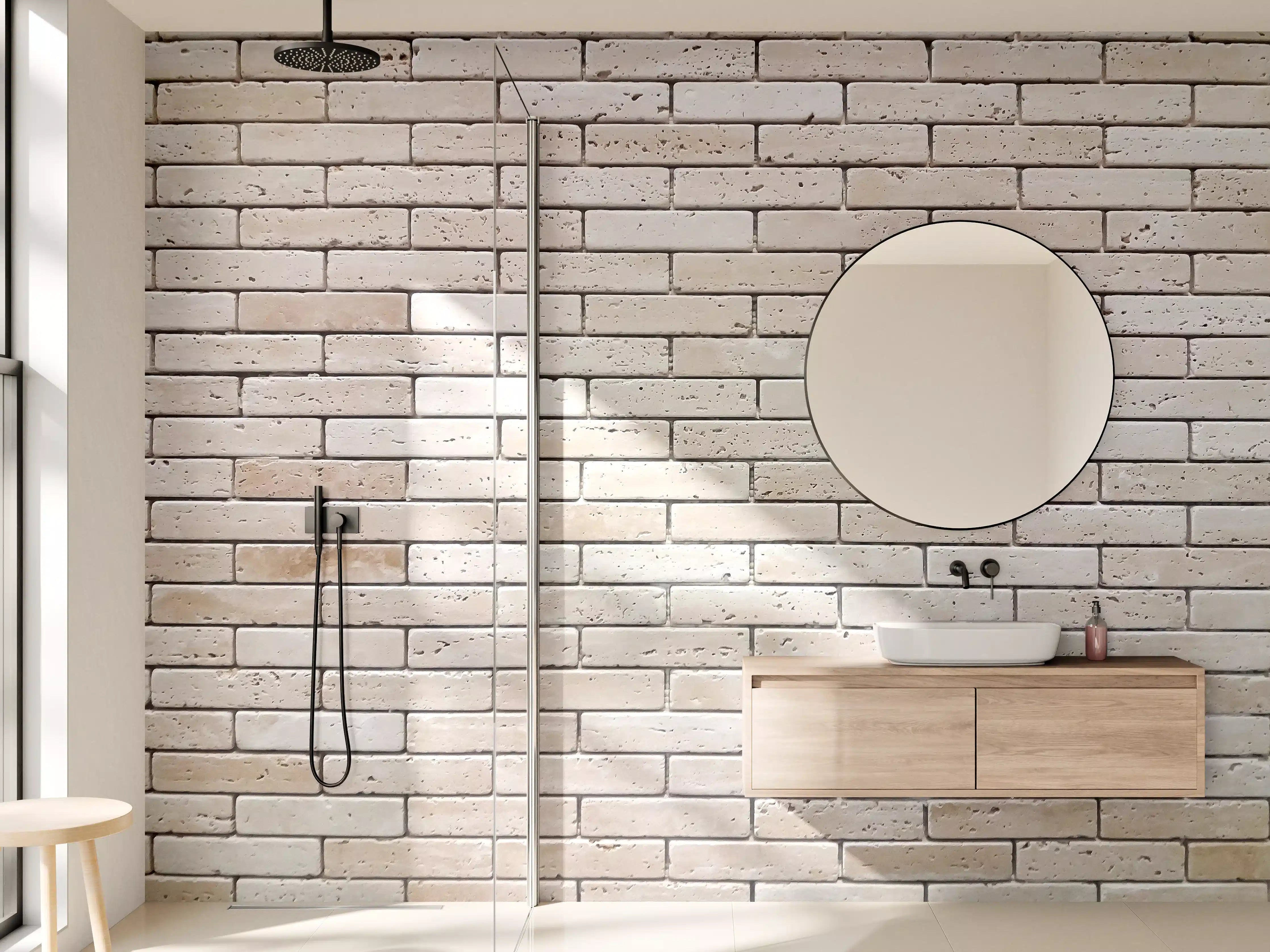 Wandverkleidung Bad - Sanfte Grauziegel im Weißlicht