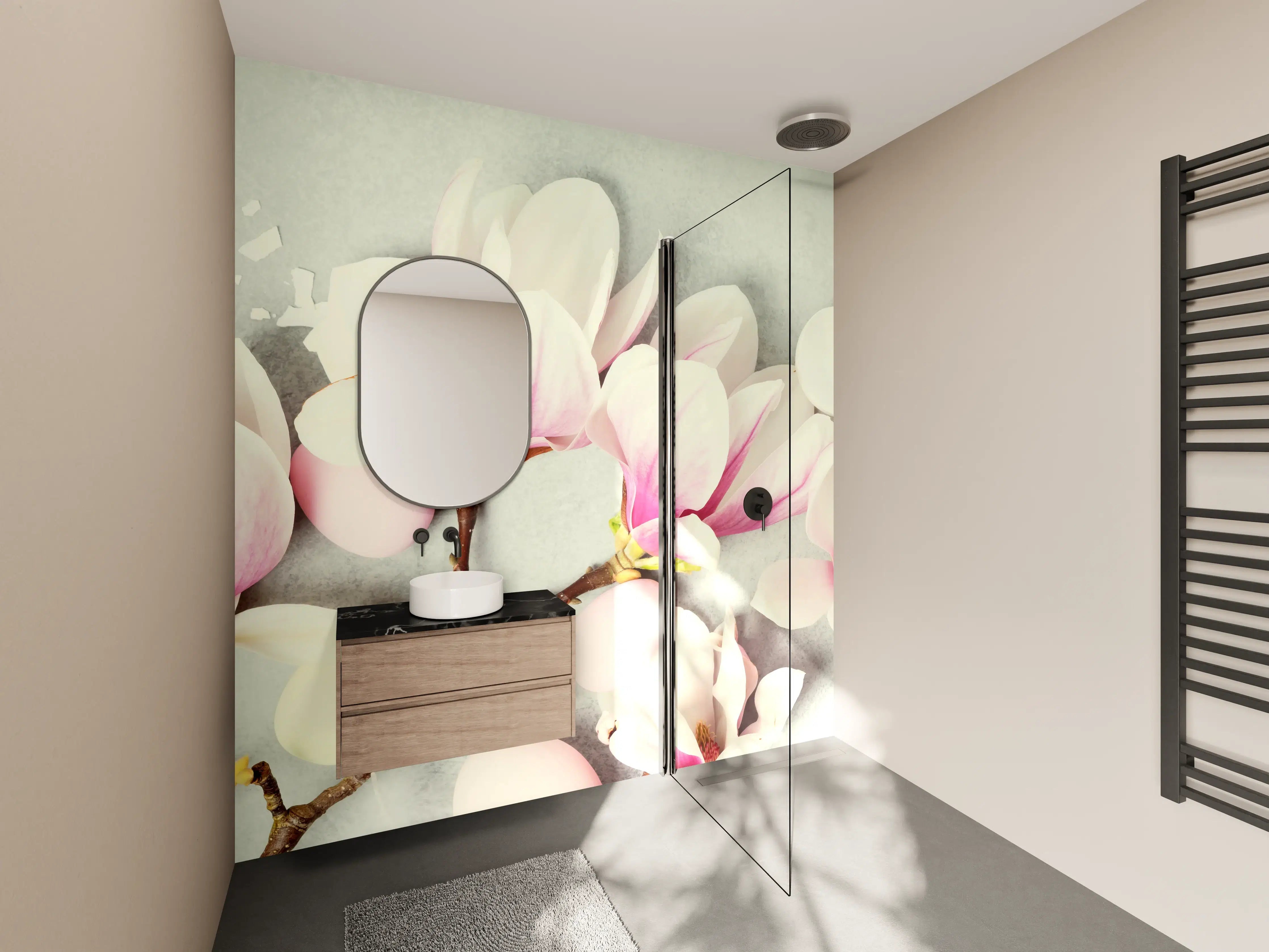 Wandverkleidung Bad - Sanfte Magnolia-Blüten in Pastellfarben