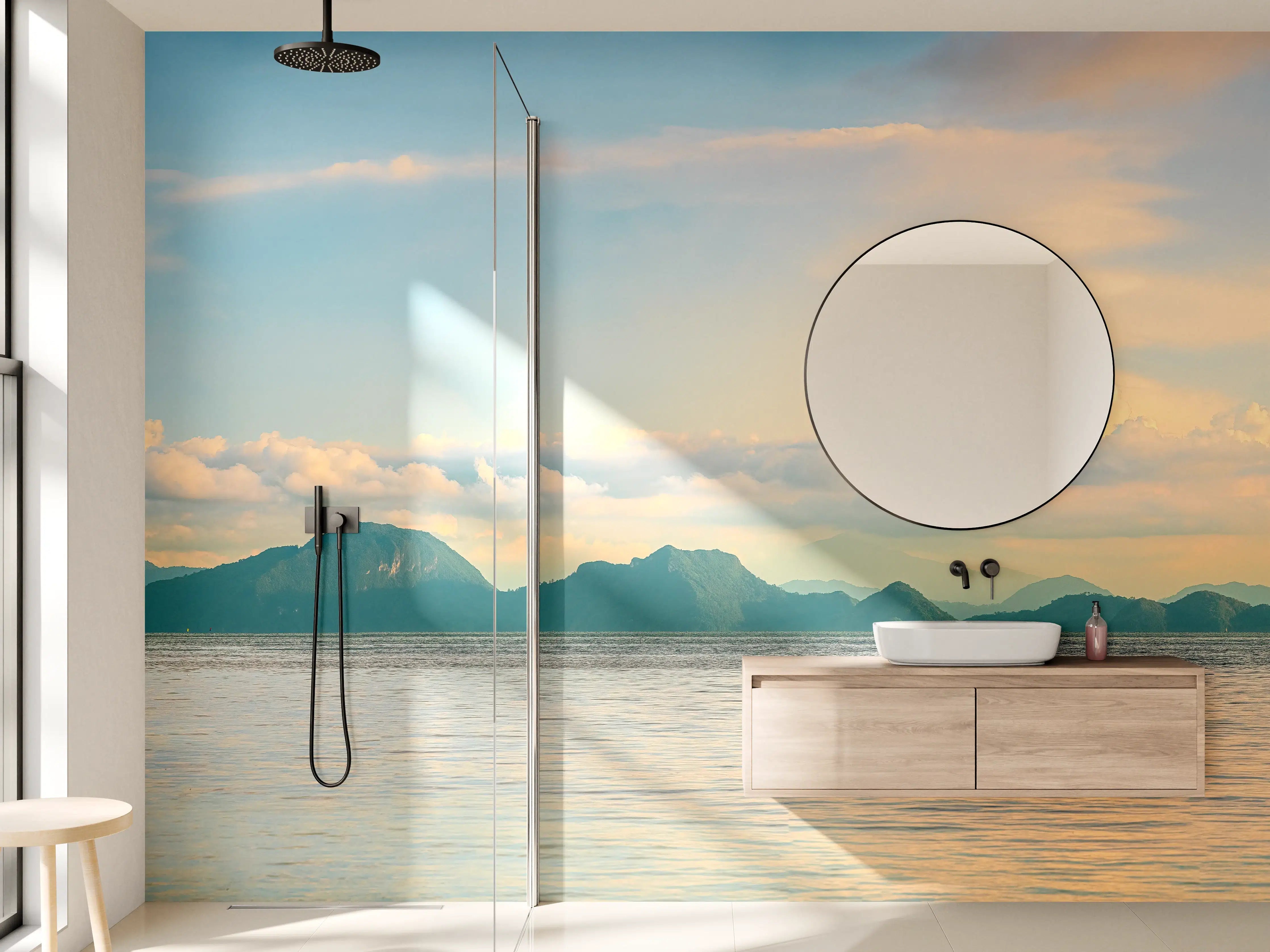 Wandverkleidung Bad - Sanfte Meereslandschaft bei Sonnenuntergang