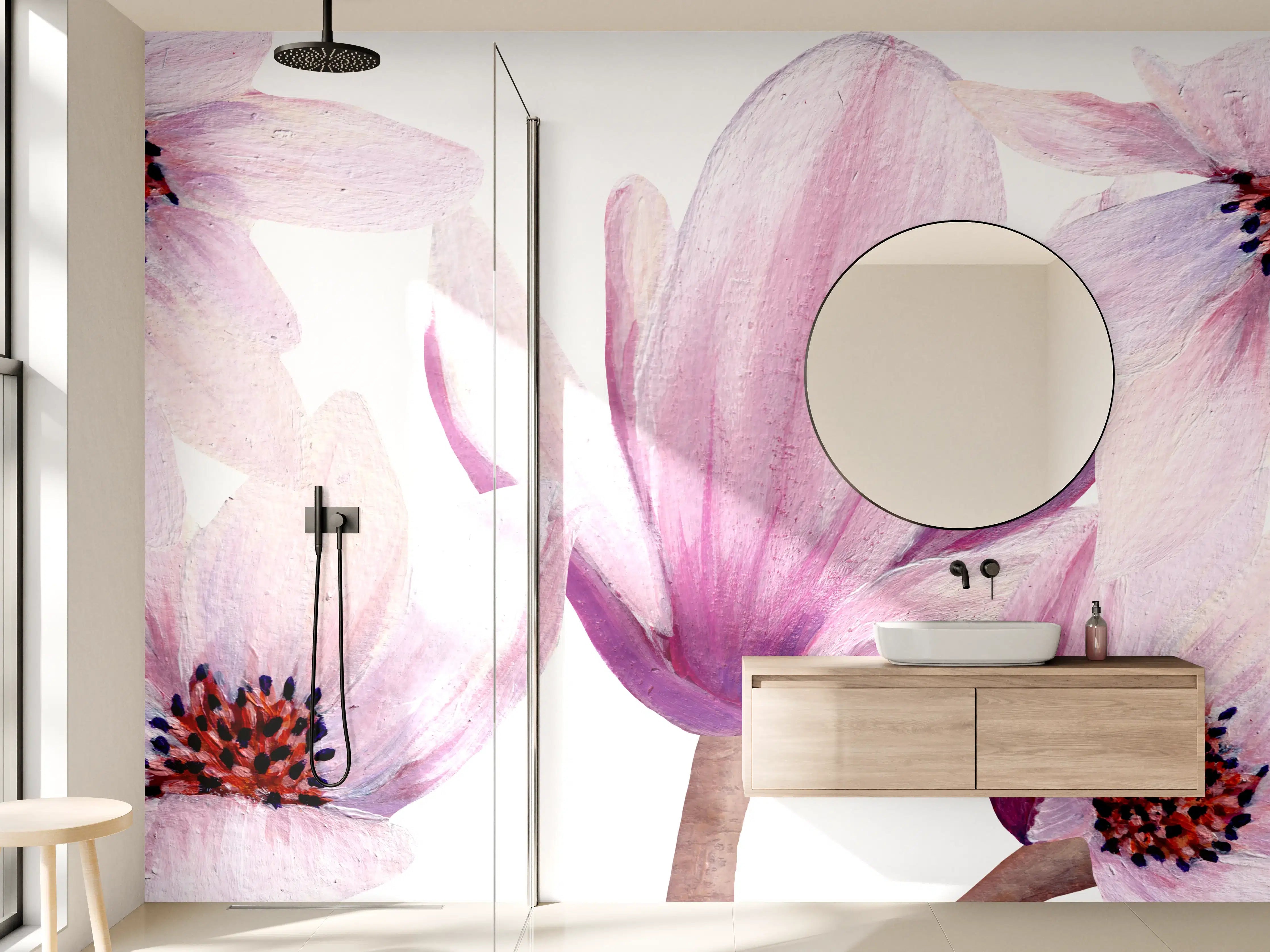 Wandverkleidung Bad - Sanfte Orchideenblüten in Pastellfarben