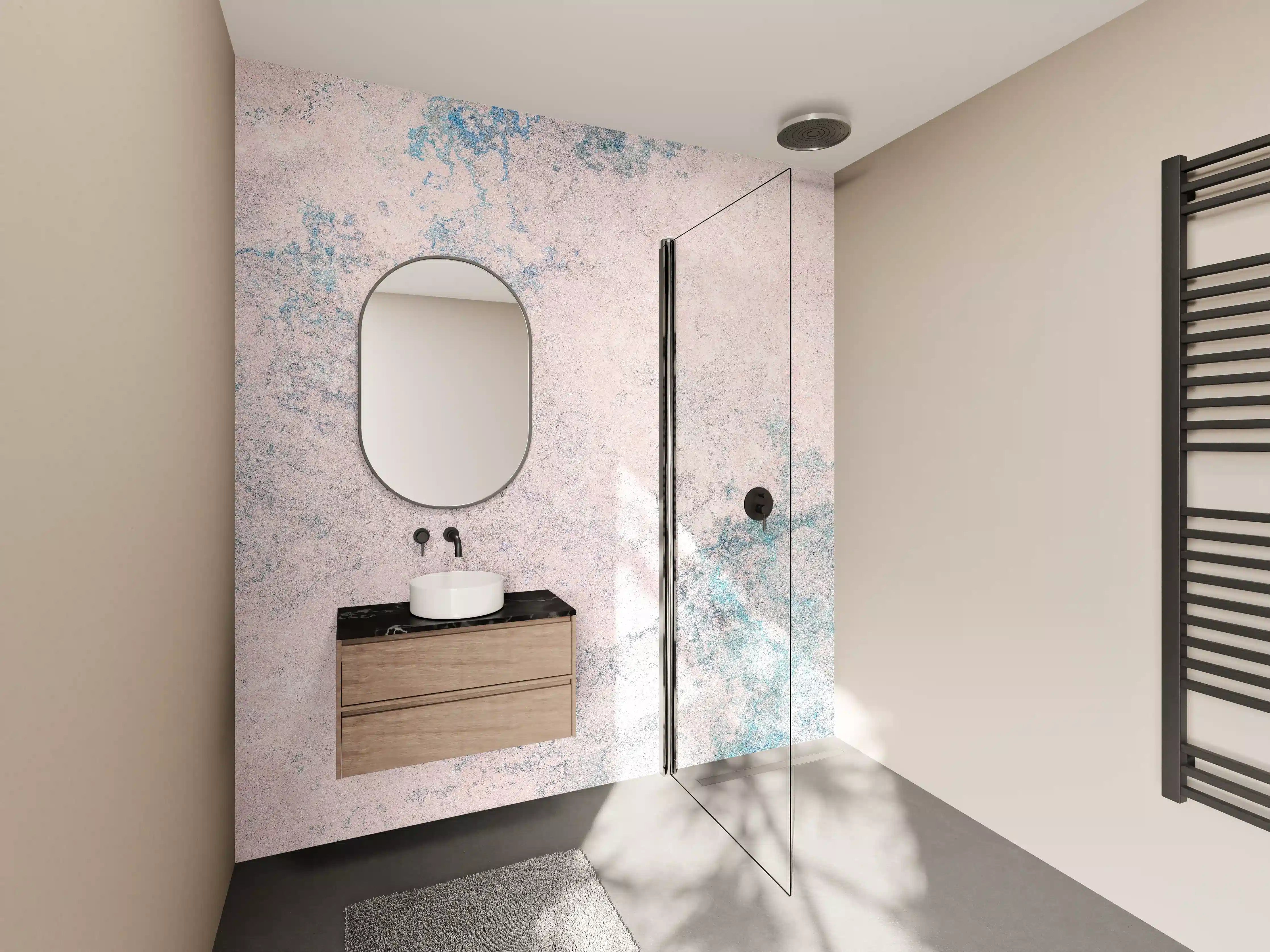 Wandverkleidung Bad - Sanfte Pastell-Farbverlauf mit Blau und Beige