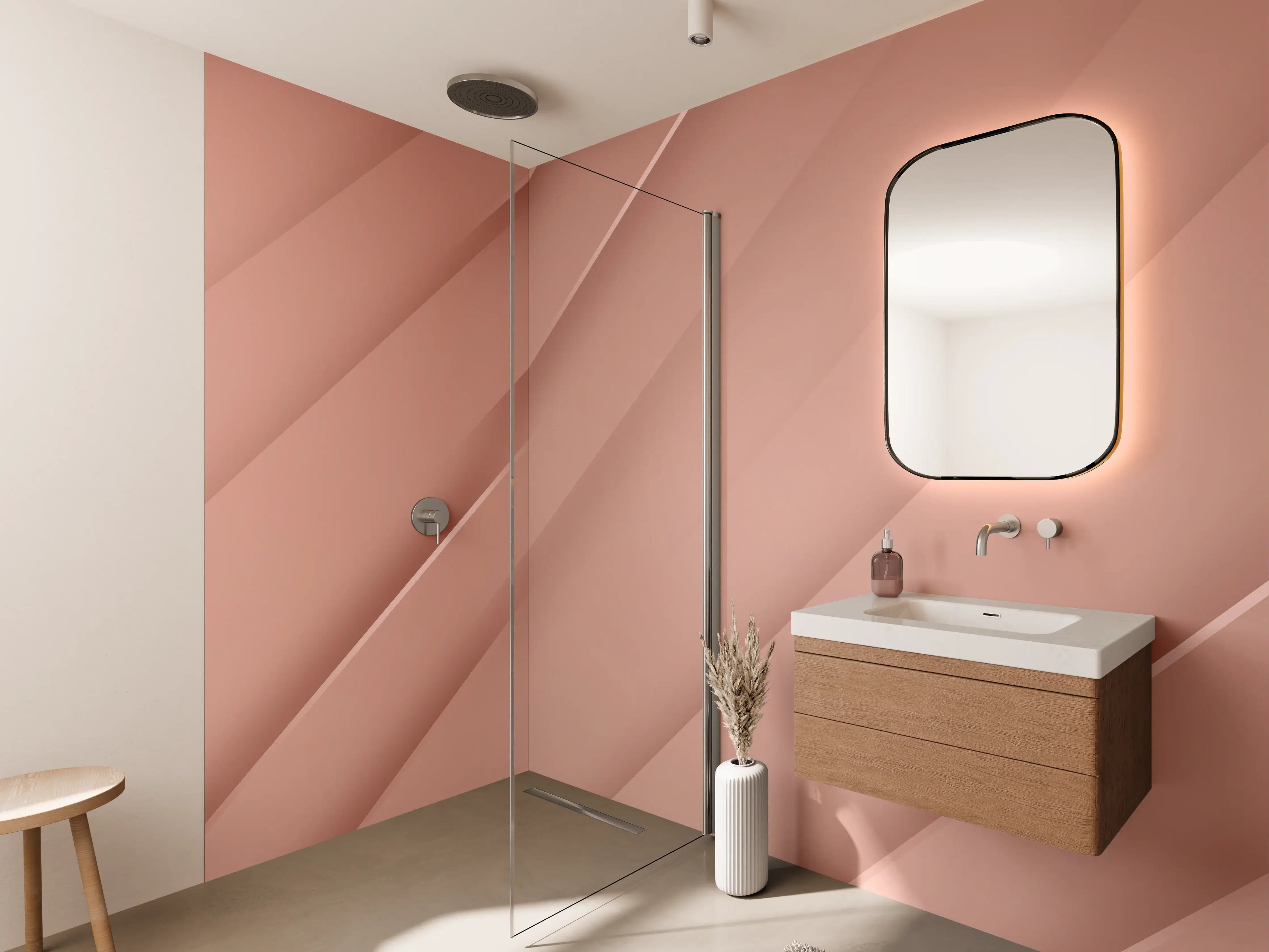 Wandverkleidung Bad - Sanfte Rosé-Textur mit eleganten Linien