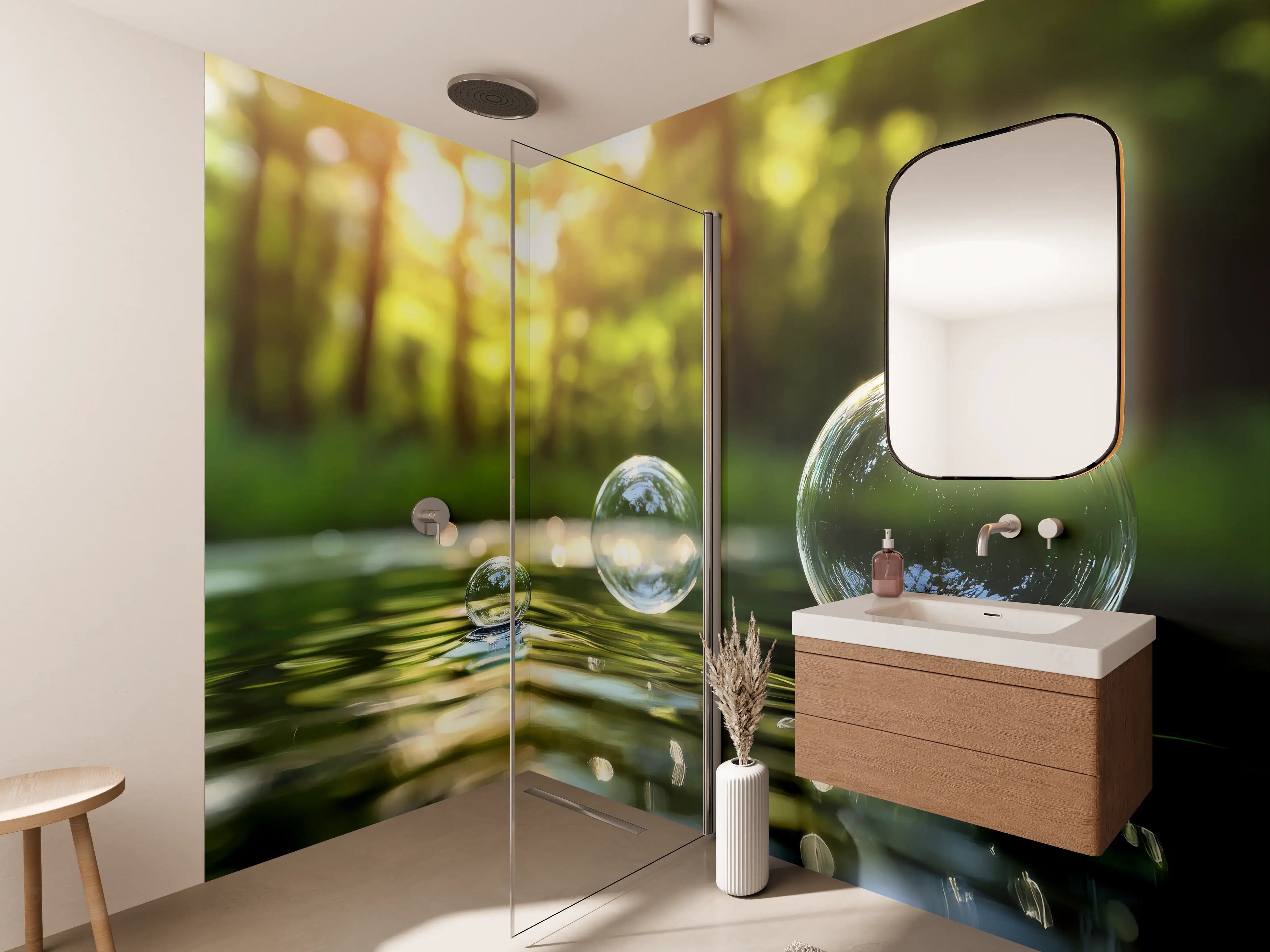 Wandverkleidung Bad - Sanfte Wasserblasen im Sonnenlicht