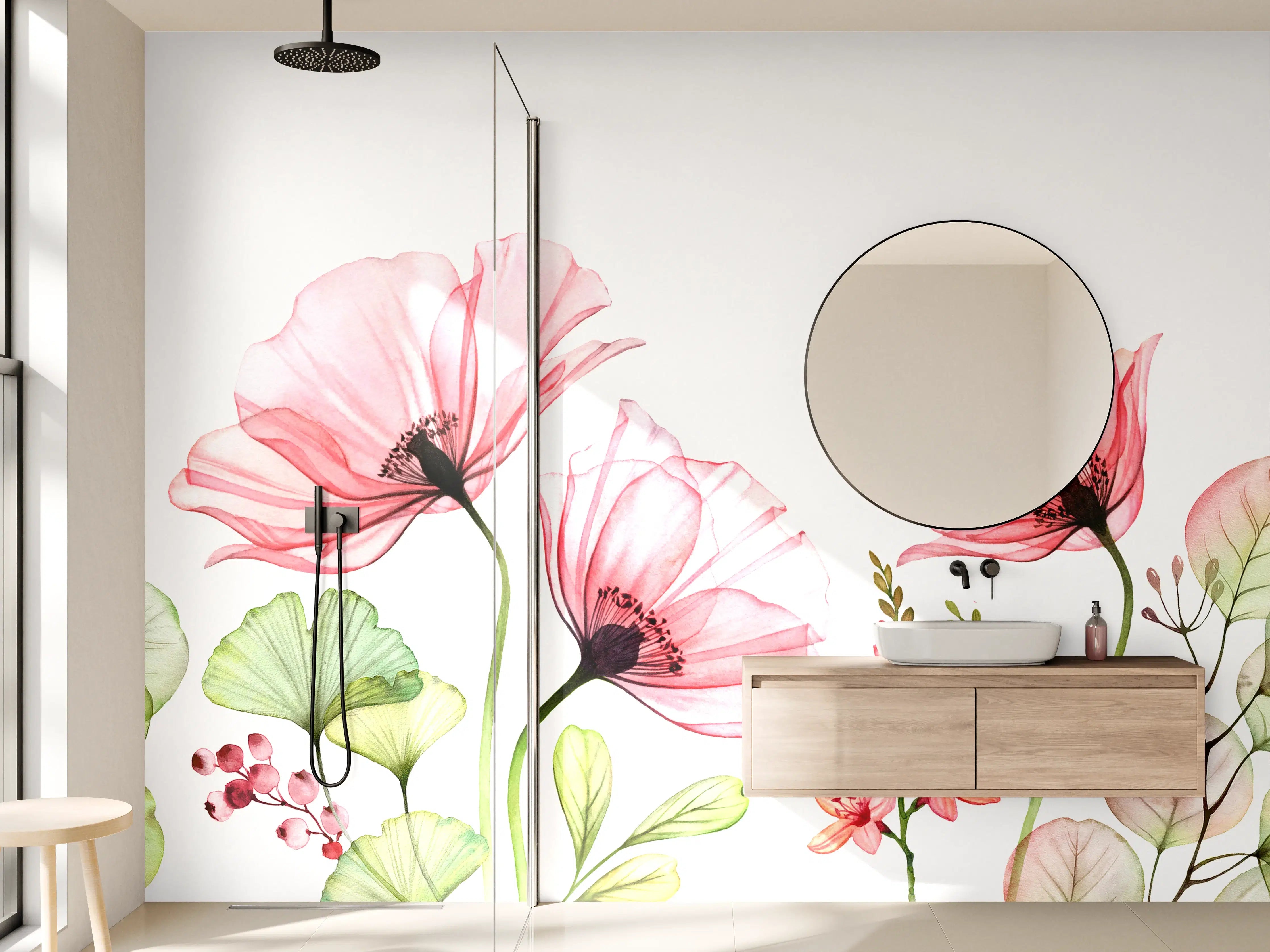 Wandverkleidung Bad - Sanfte Wasserfarben-Blumenmenge