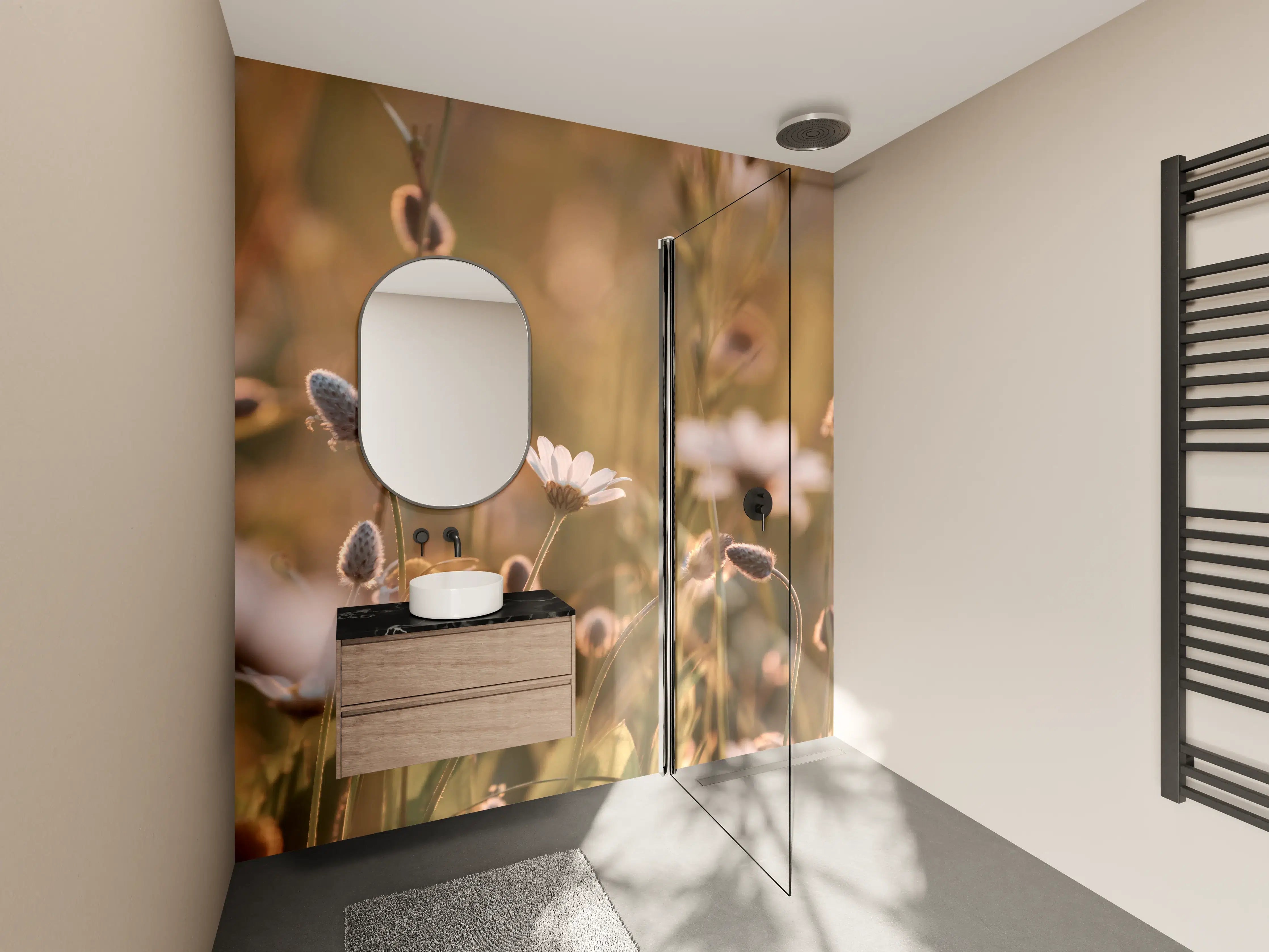 Wandverkleidung Bad - Sanfte Wildblumen im Sonnenlicht