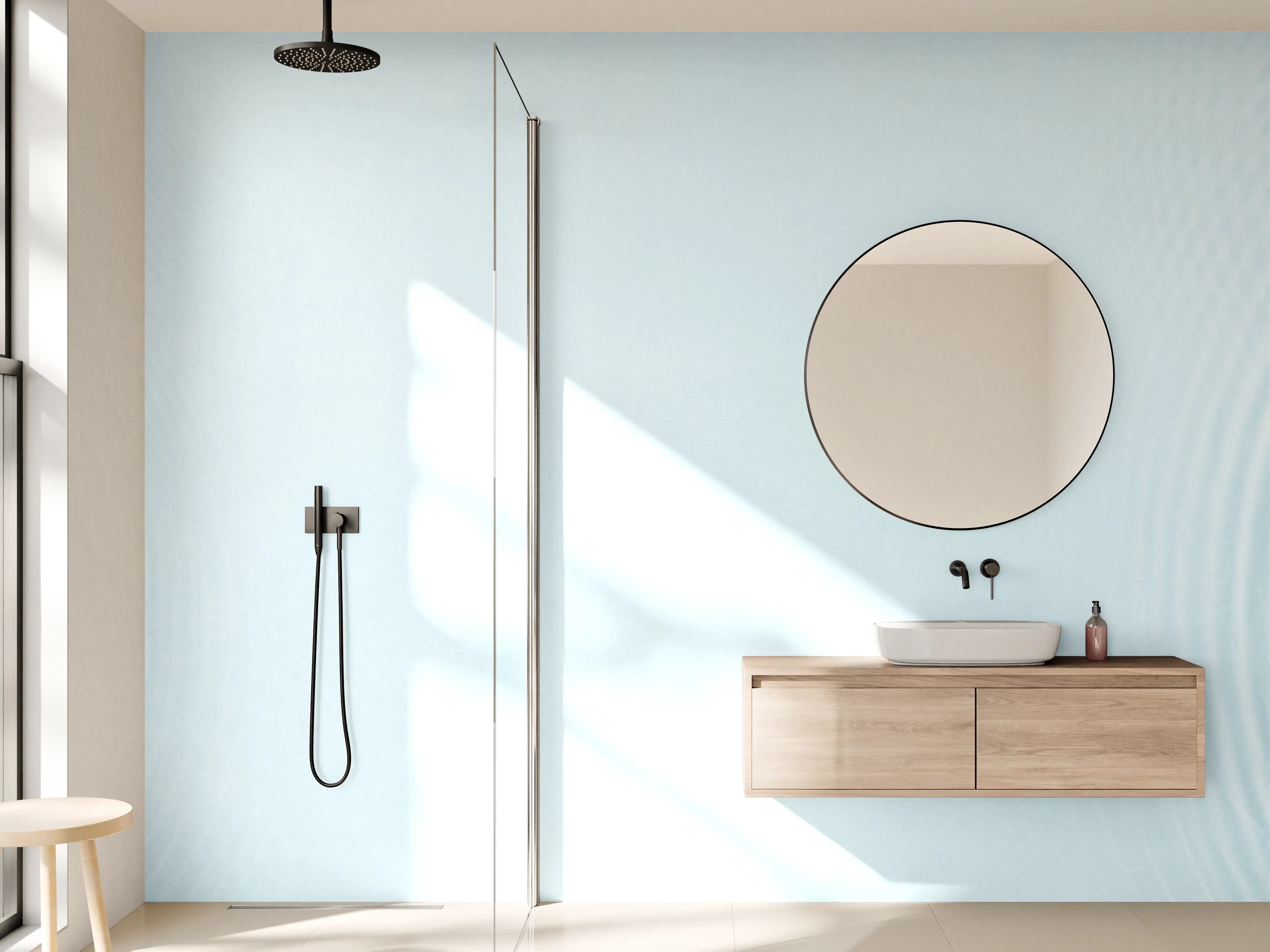 Wandverkleidung Bad - Sanfte blaue Wellenringe