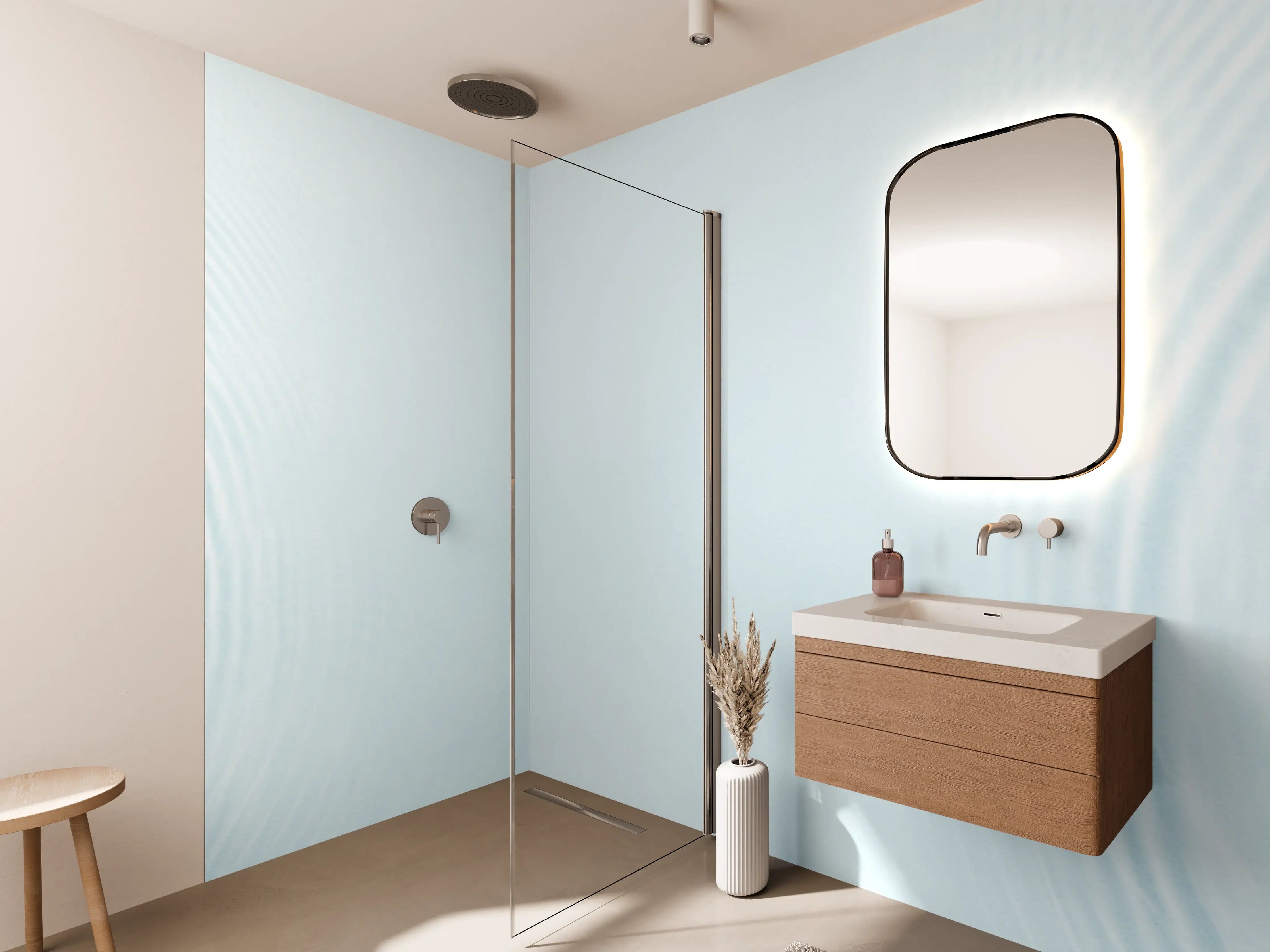 Wandverkleidung Bad - Sanfte blaue Wellenringe