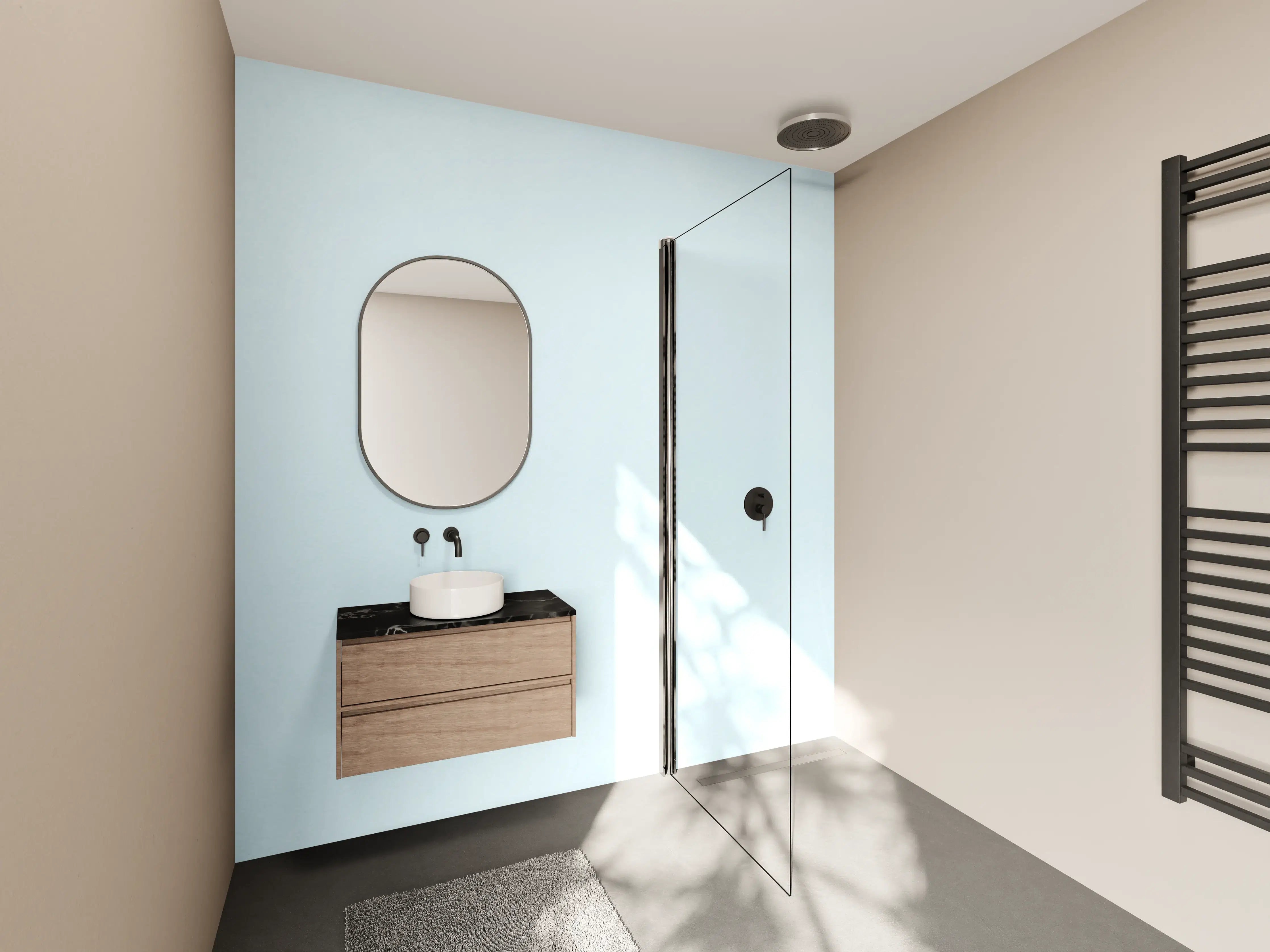 Wandverkleidung Bad - Sanfte blaue Wellenringe