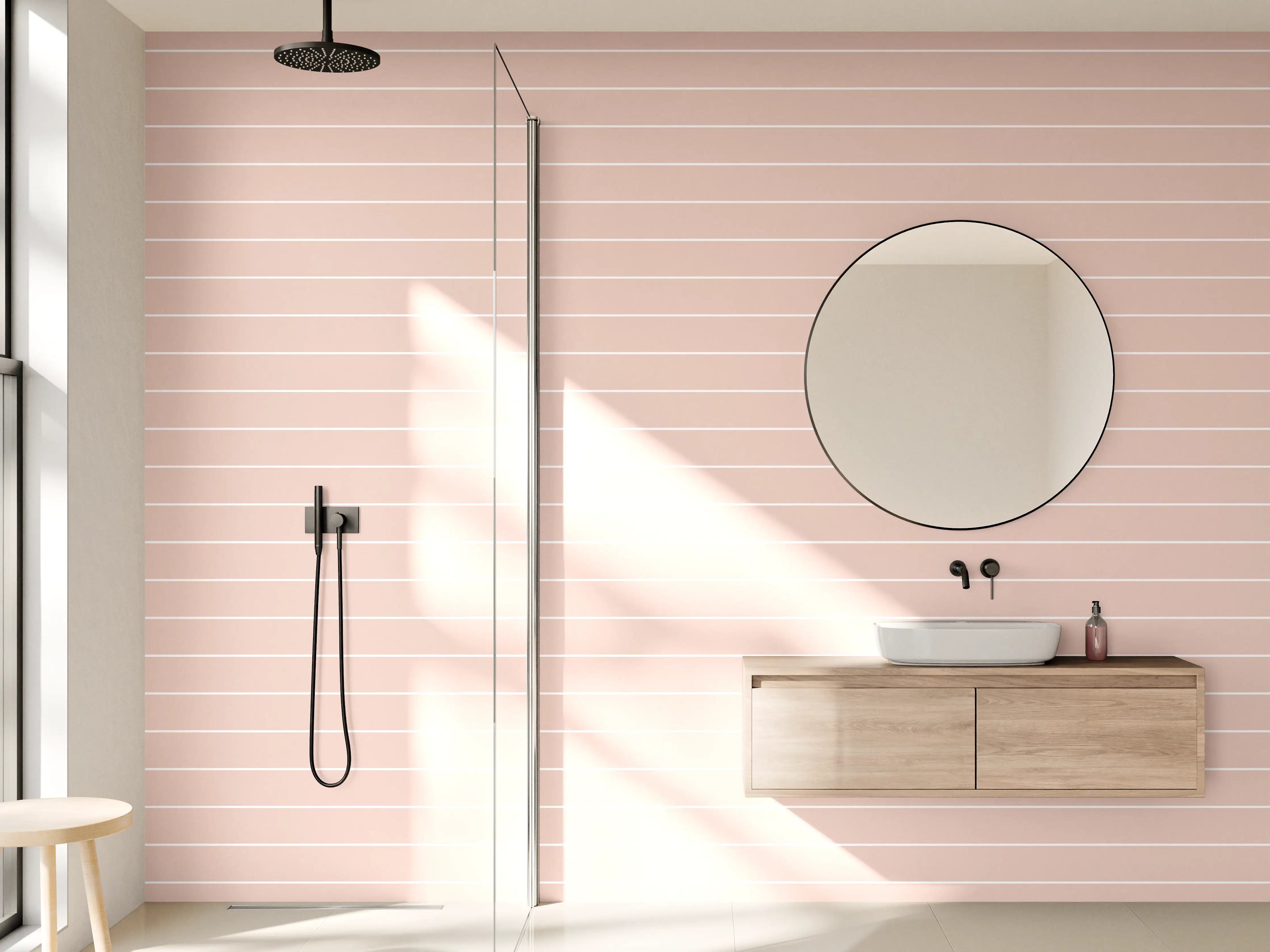 Wandverkleidung Bad - Sanfte rosé Streifenwandgestaltung