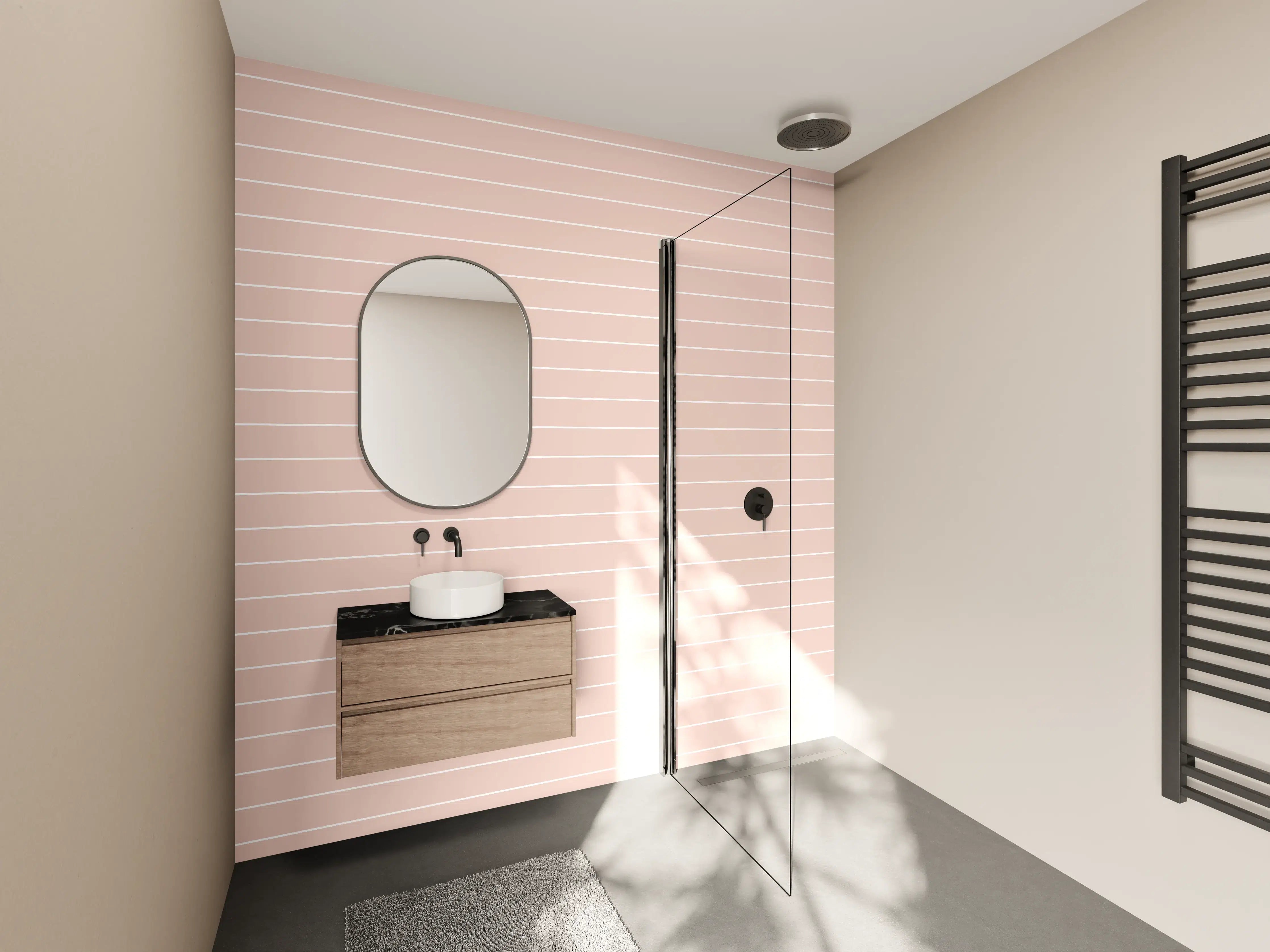 Wandverkleidung Bad - Sanfte rosé Streifenwandgestaltung
