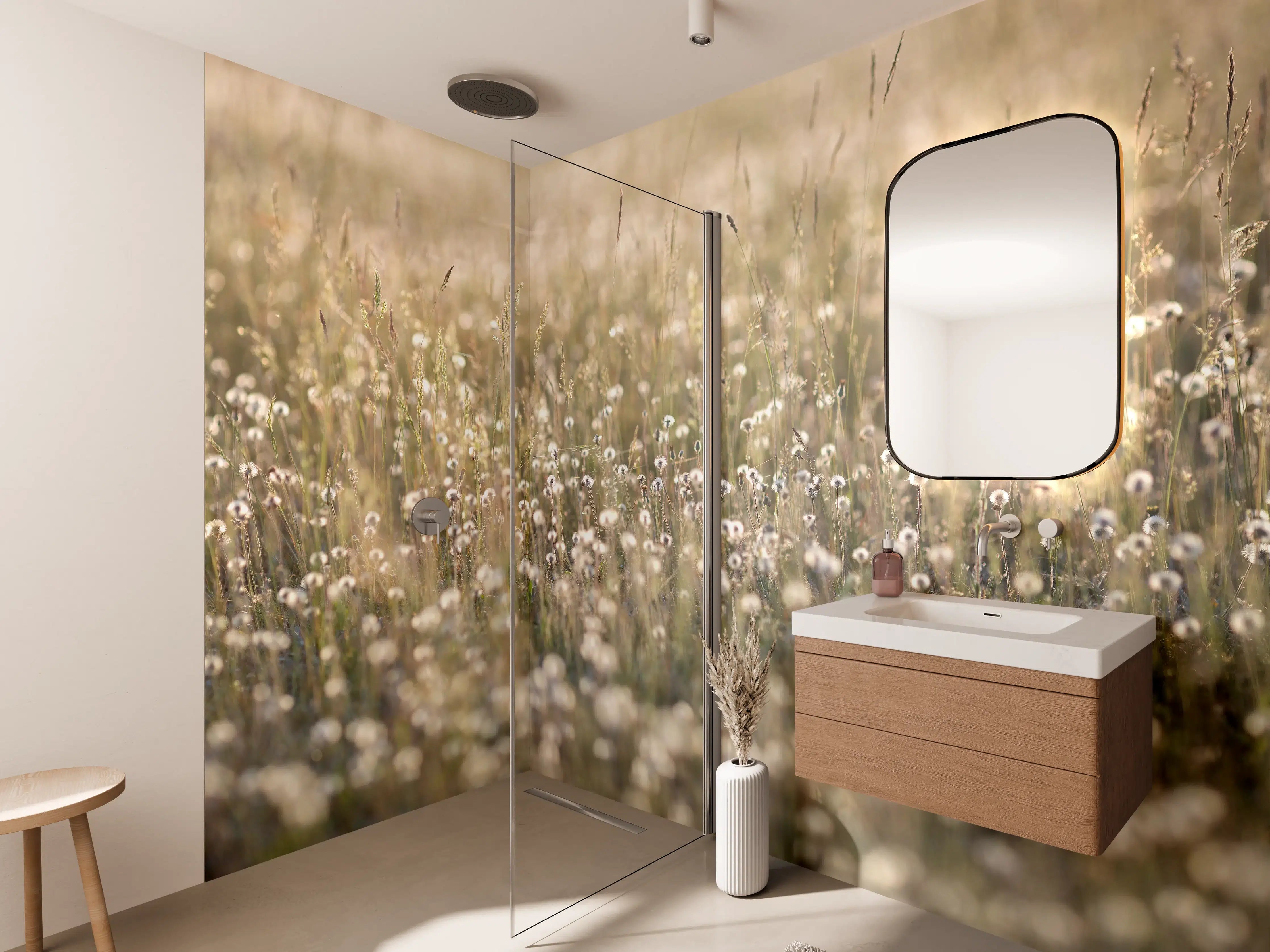 Wandverkleidung Bad - Sanfter Dandelion-Wiesenhimmel