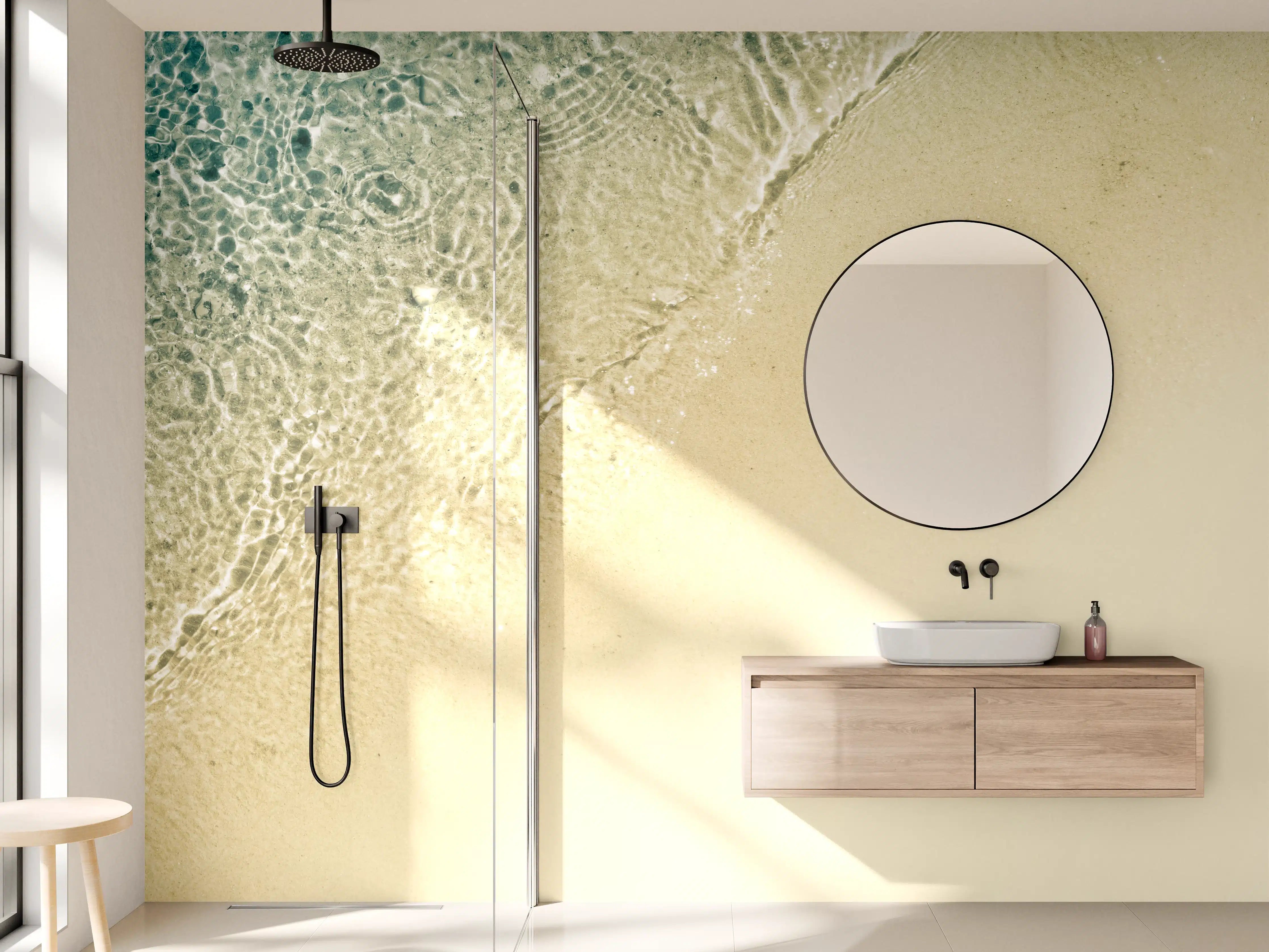 Wandverkleidung Bad - Sanfter Meeresstrand in Pastellfarben