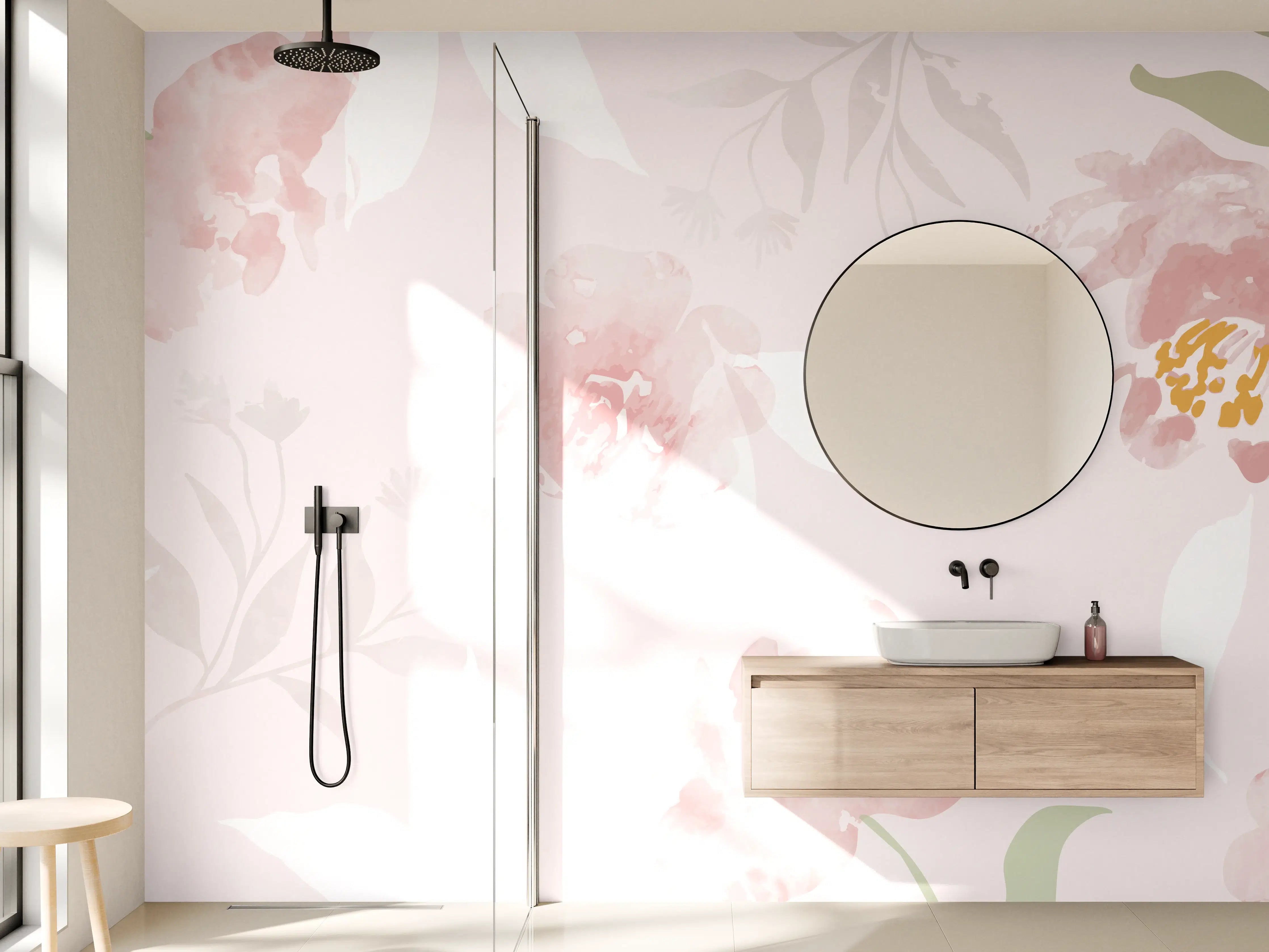 Wandverkleidung Bad - Sanftes Rosa Blumenmuster Design