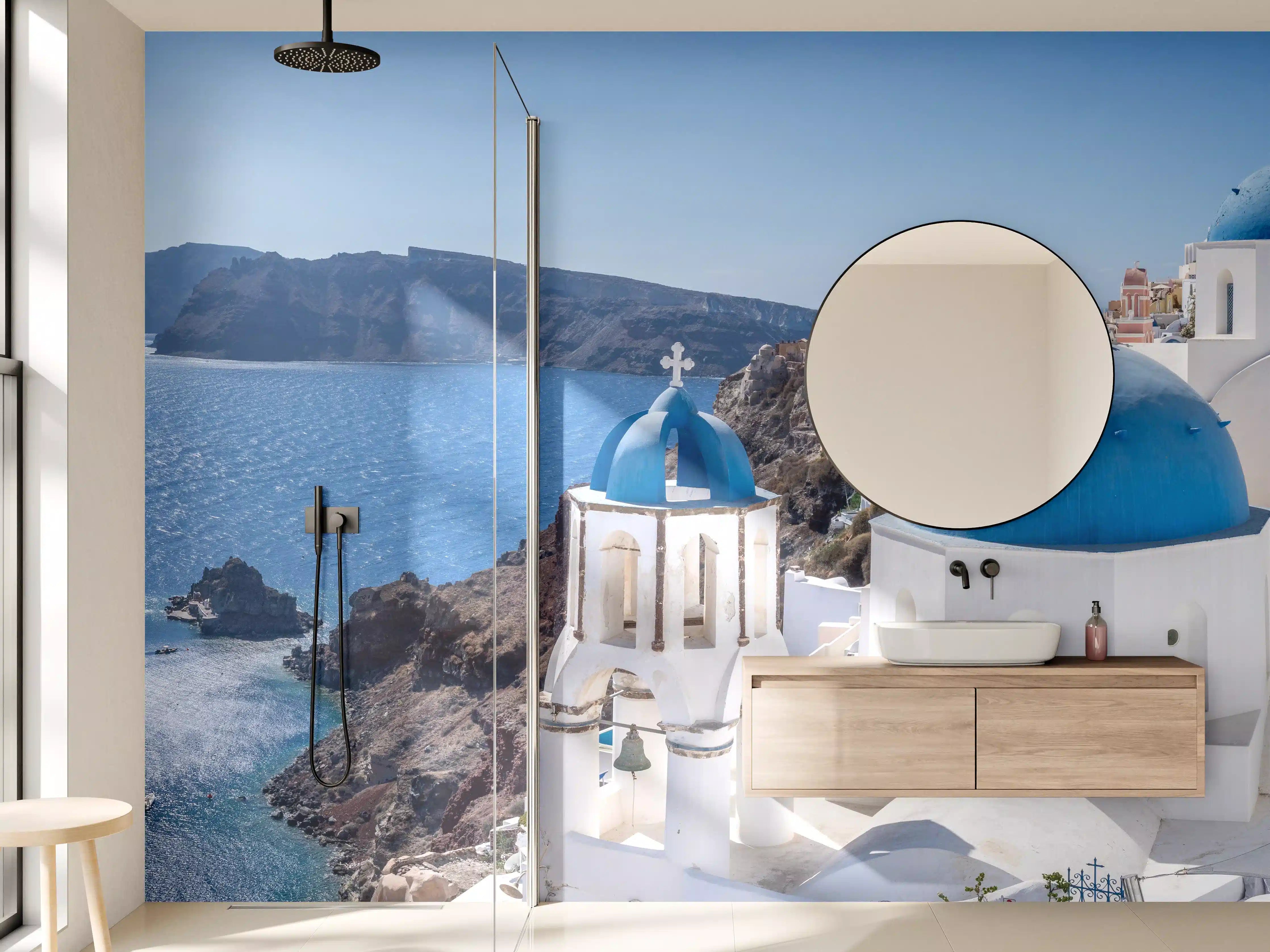 Wandverkleidung Bad - Santorini Blau-Weiß Skyline