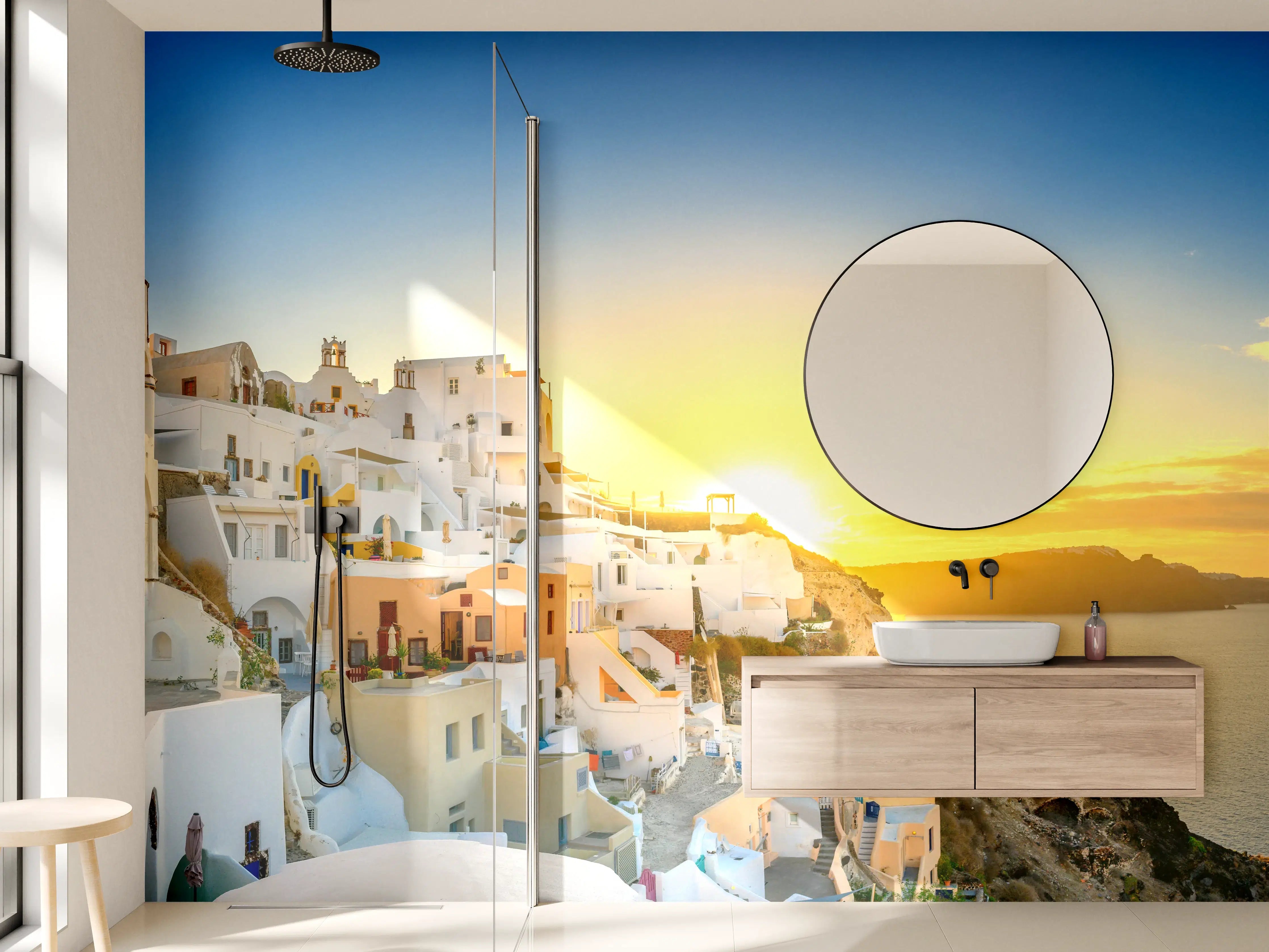 Wandverkleidung Bad - Santorini Sonnenuntergang Skyline