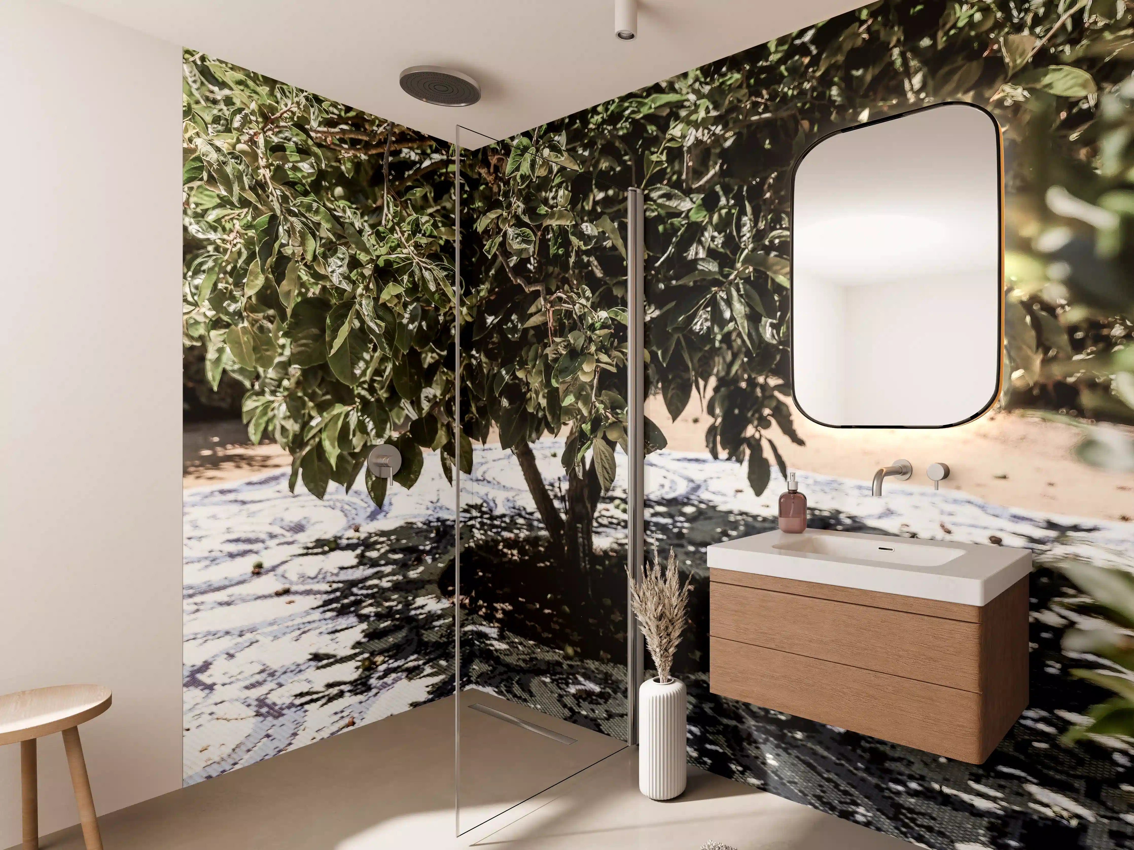 Wandverkleidung Bad - Schattiges Baummosaik Natur