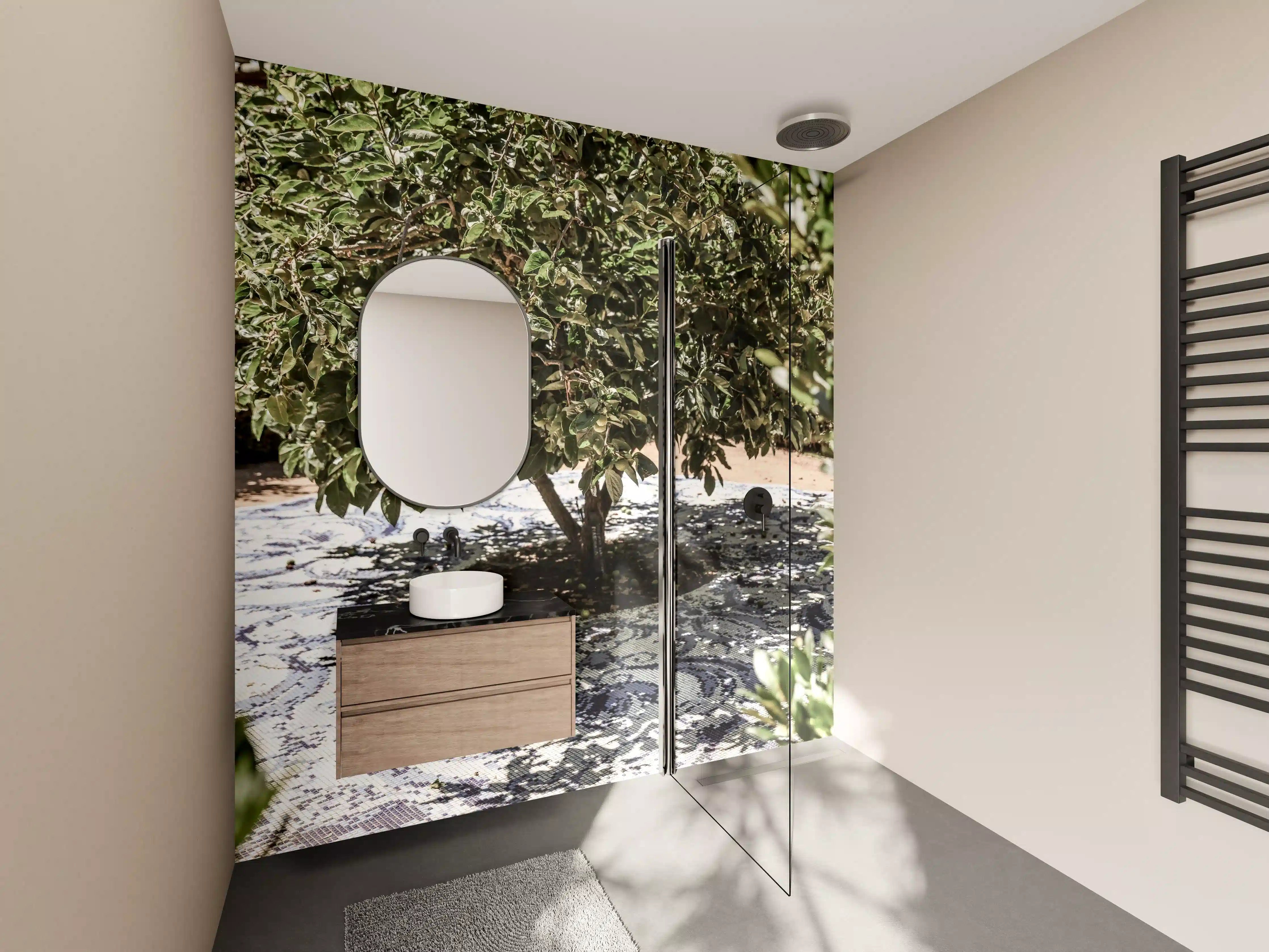 Wandverkleidung Bad - Schattiges Baummosaik Natur