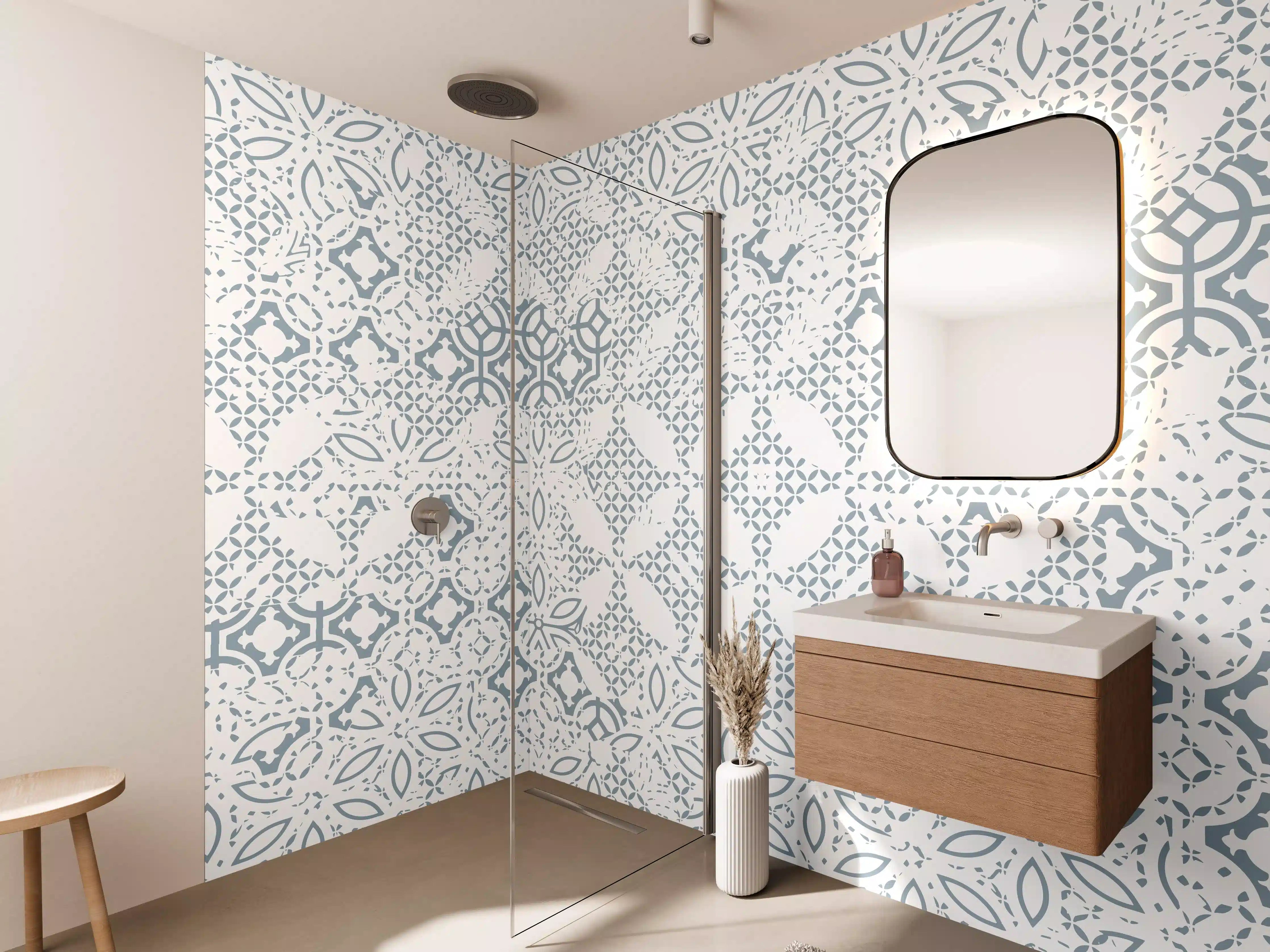 Wandverkleidung Bad - Schimmernder Grau-Weiß Marmor