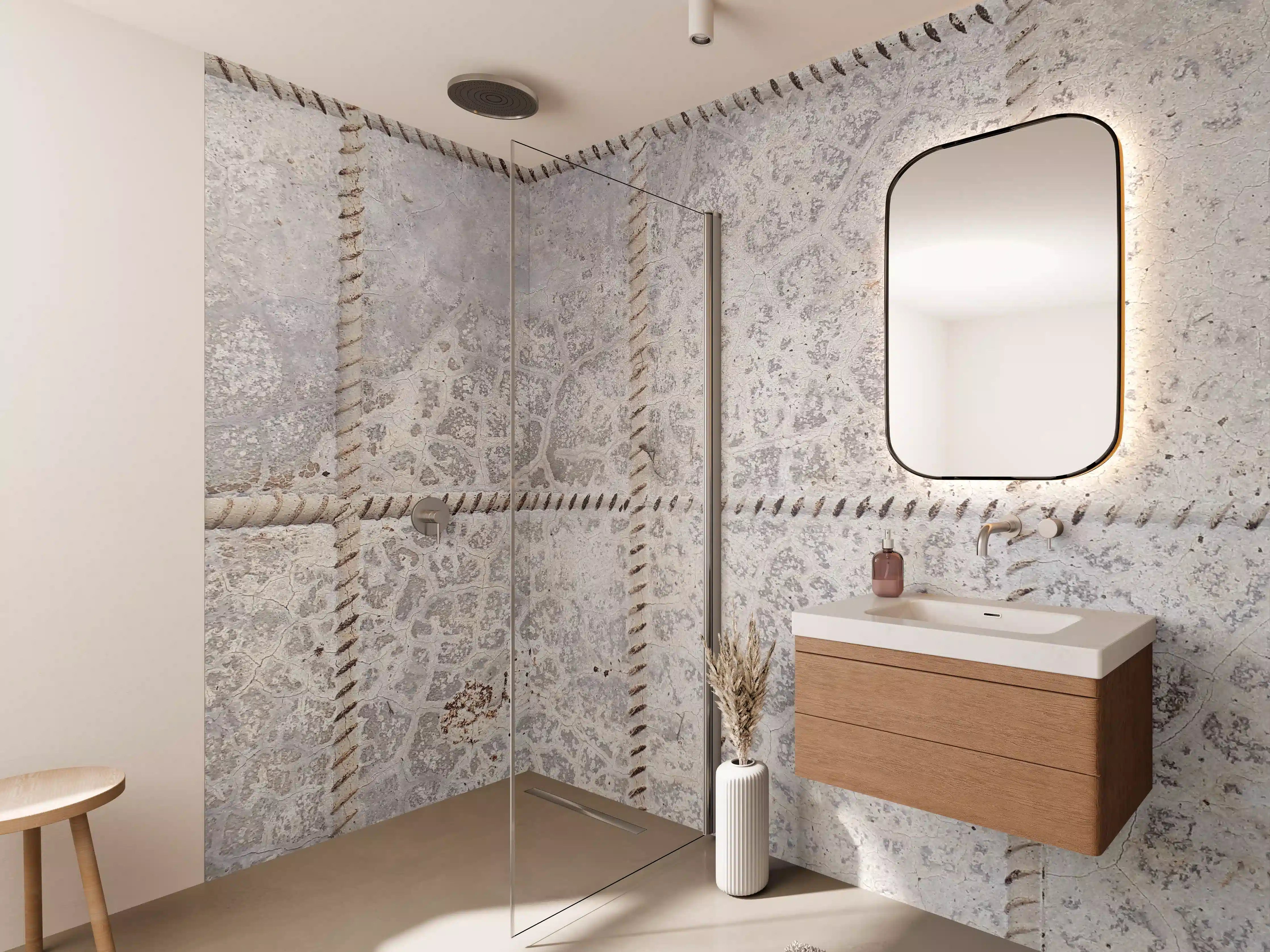 Wandverkleidung Bad - Schimmernder Grauweißer Putz