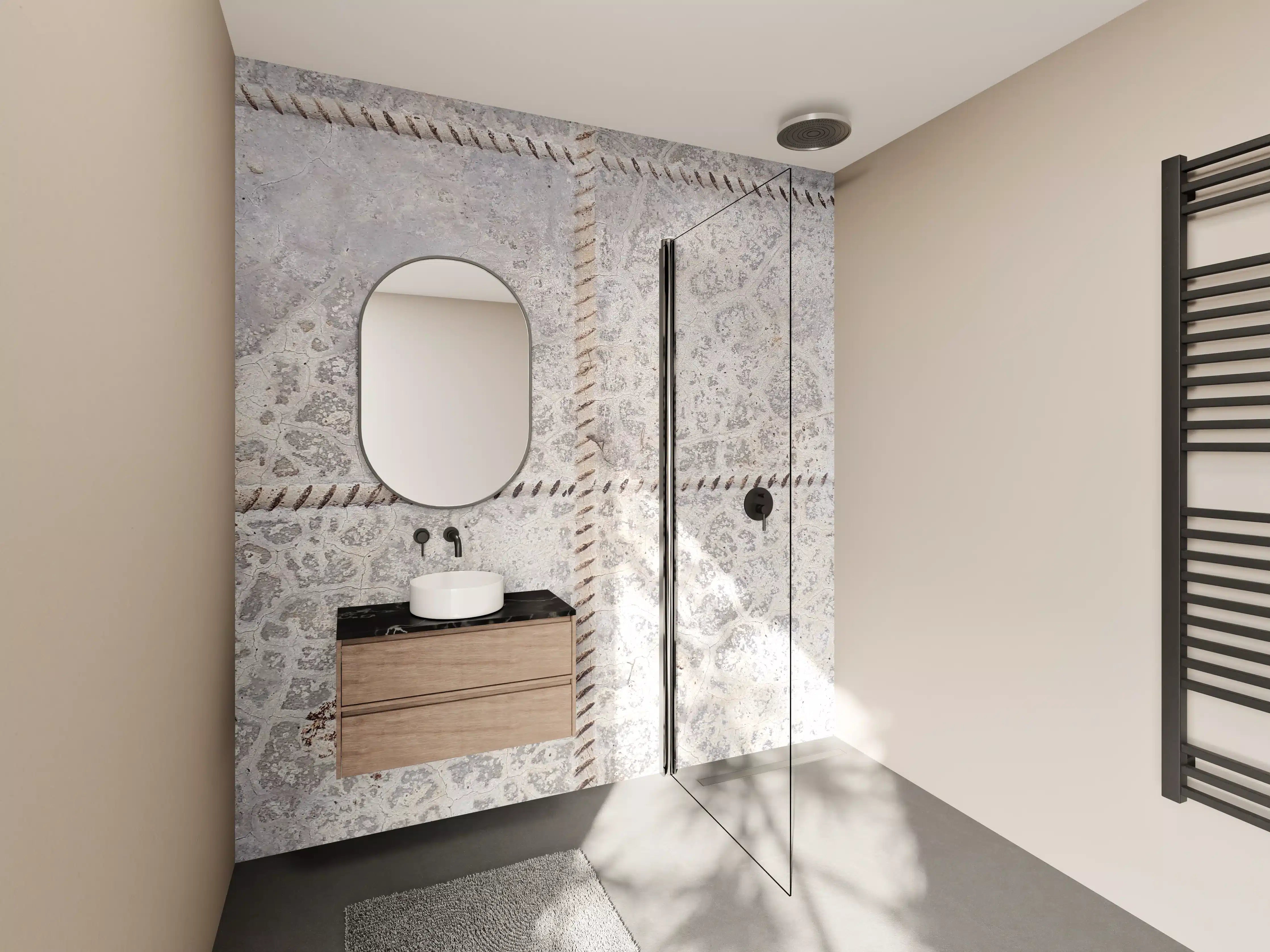 Wandverkleidung Bad - Schimmernder Grauweißer Putz