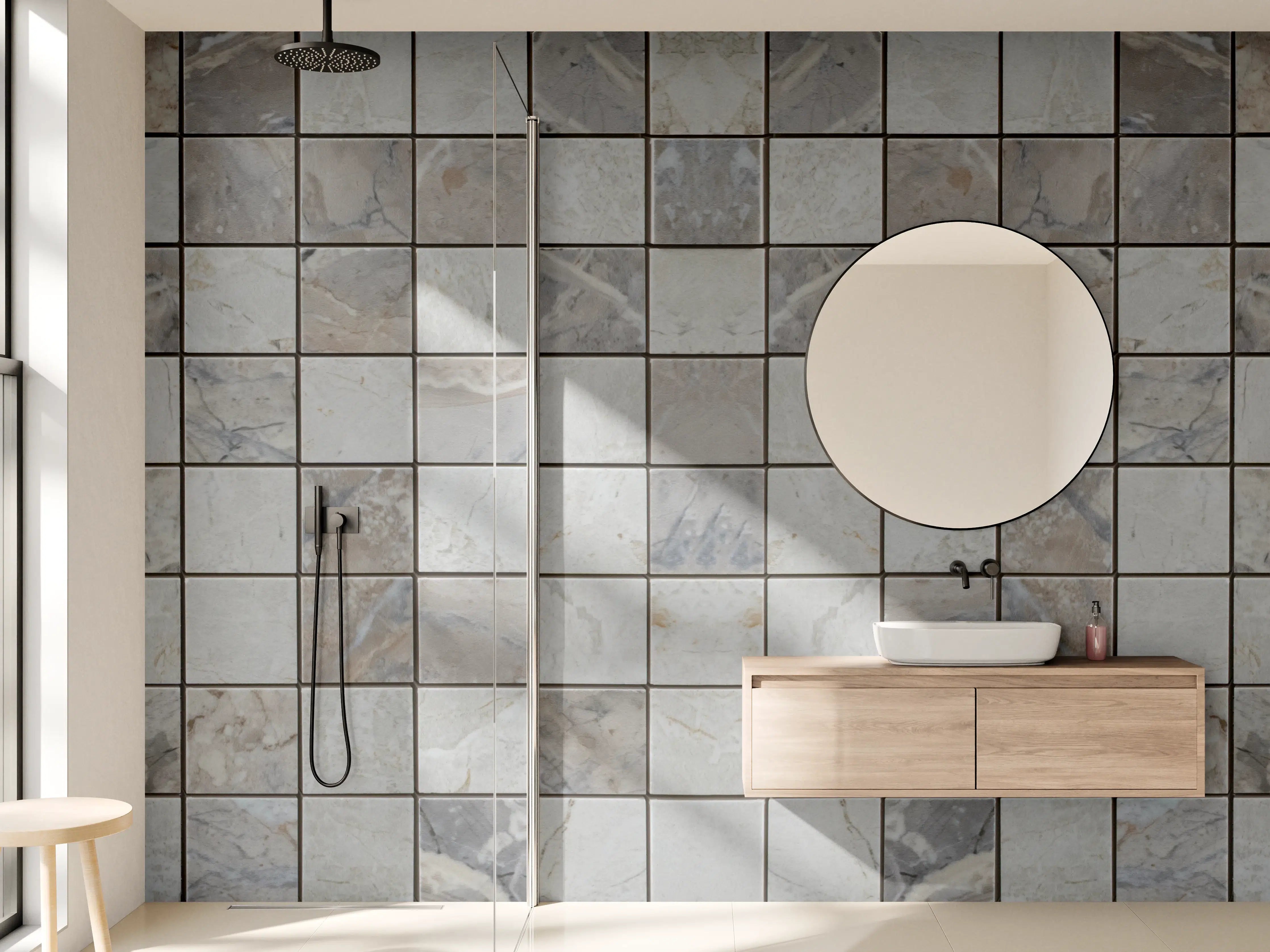 Wandverkleidung Bad - Schlichte Graumosaikfliesen mit weißer Struktur