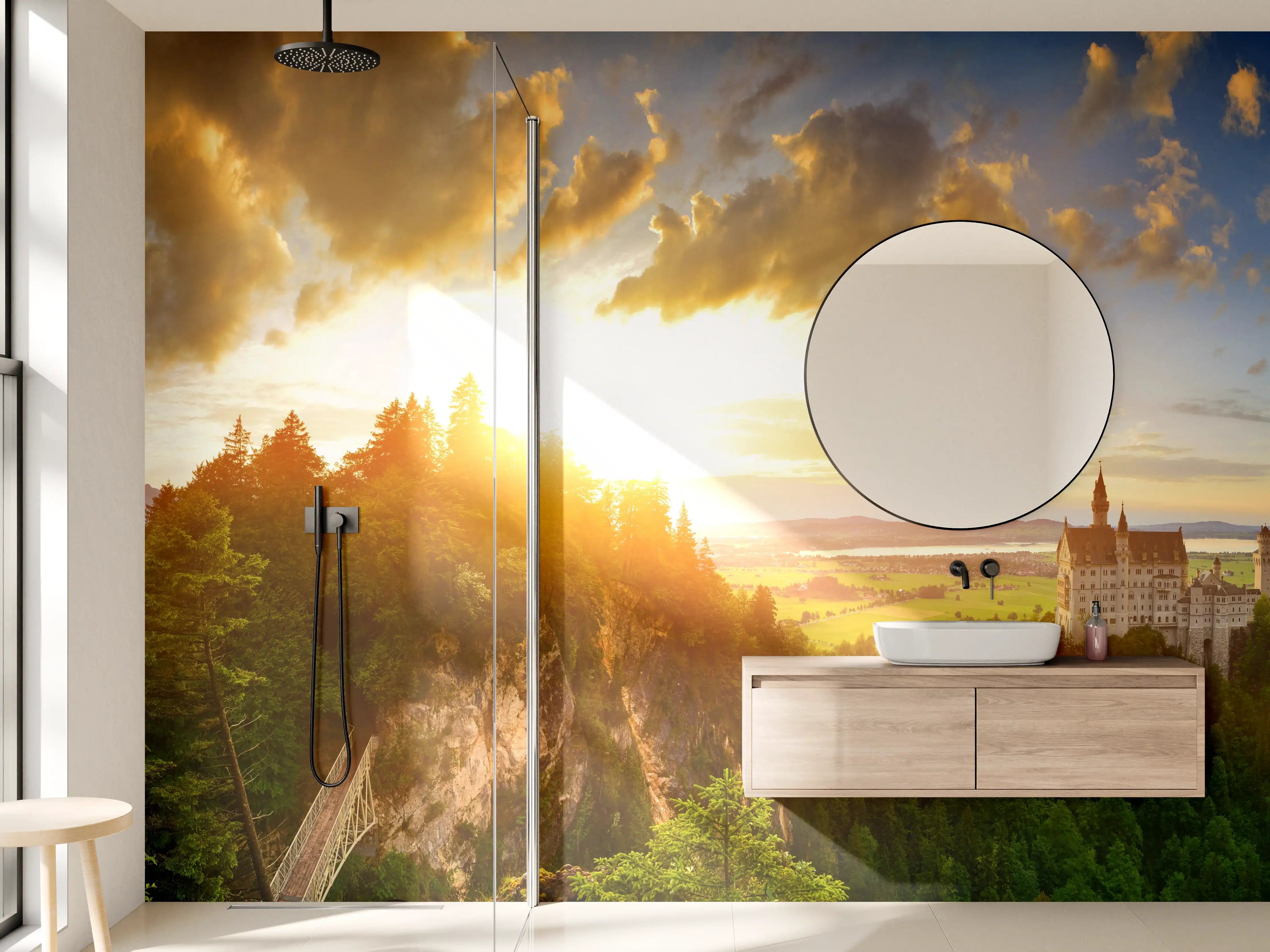 Wandverkleidung Bad - Schloss Neuschwanstein bei Sonnenuntergang