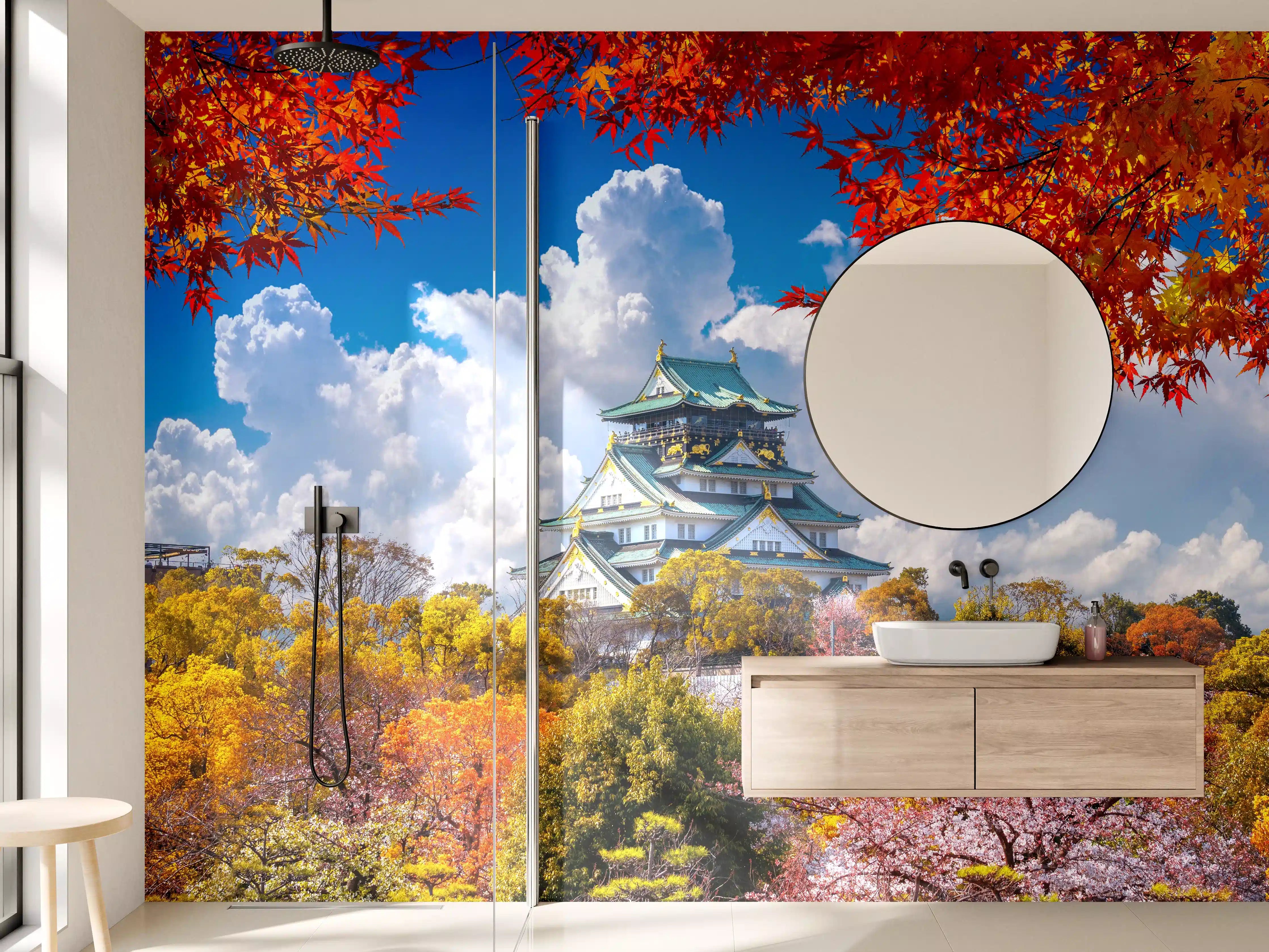Wandverkleidung Bad - Schloss Osaka im Herbst