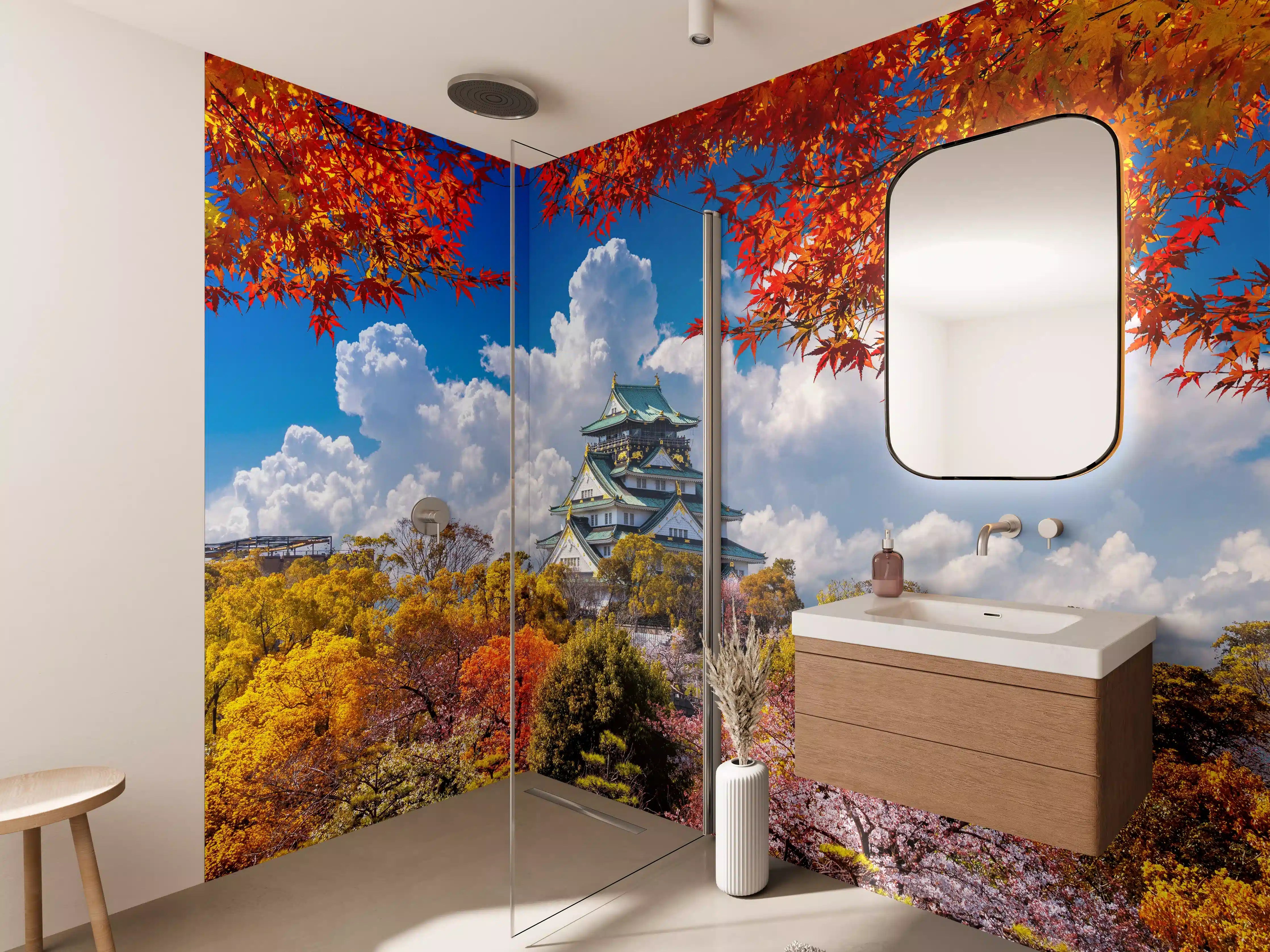 Wandverkleidung Bad - Schloss Osaka im Herbst