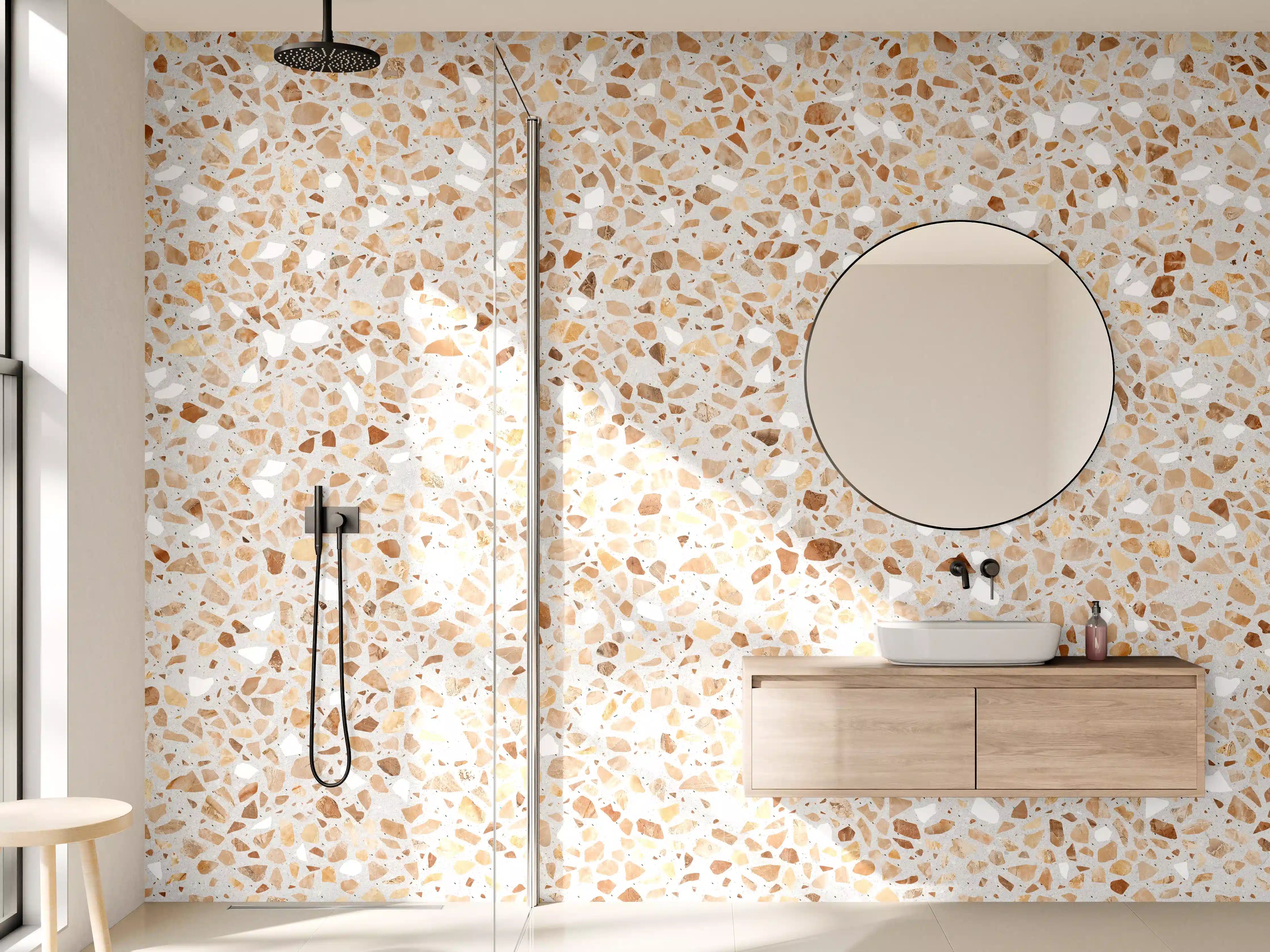 Wandverkleidung Bad - Schöne beige Terrazzo Stein Textur